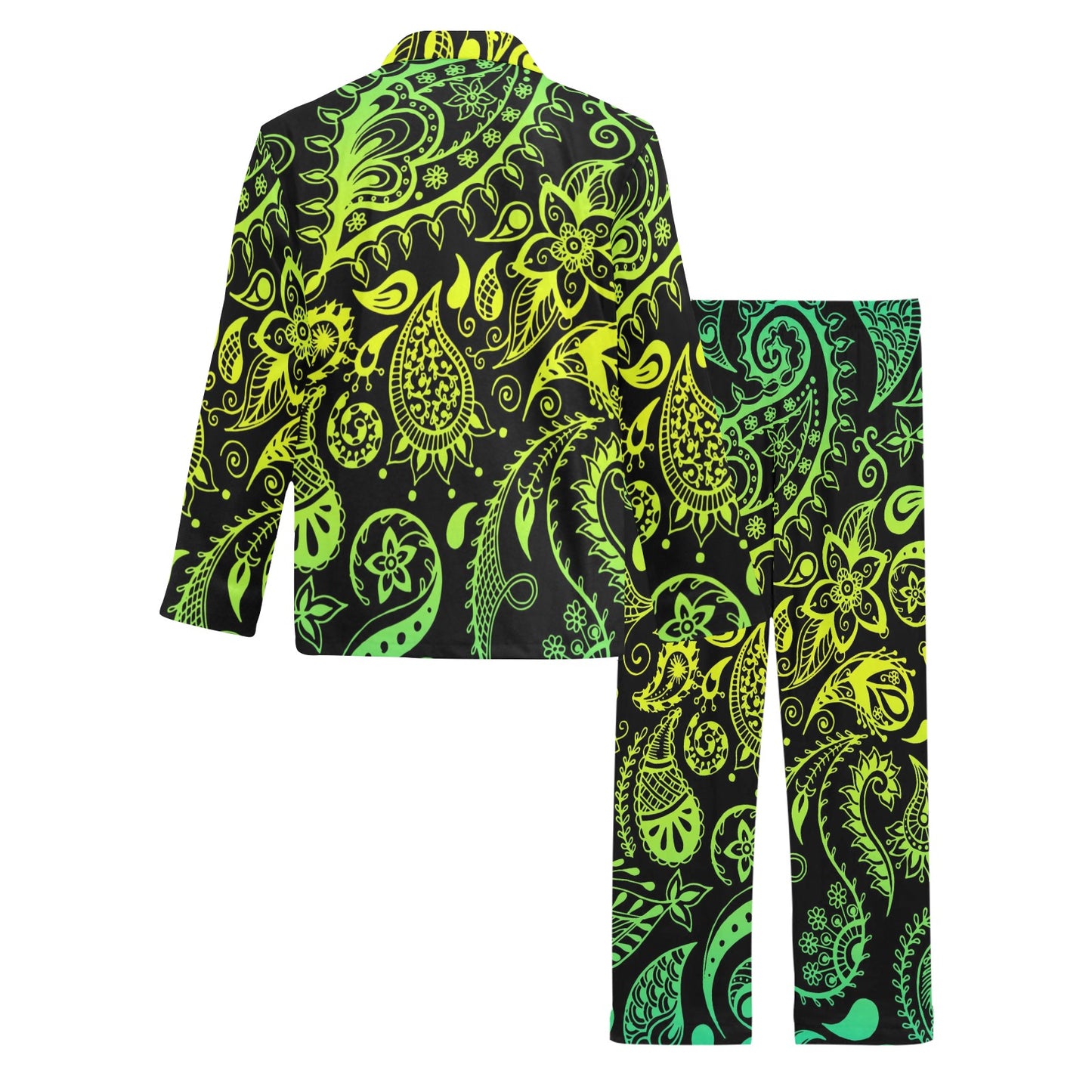 Paisley Green Design Print Men's Long Pajama Set