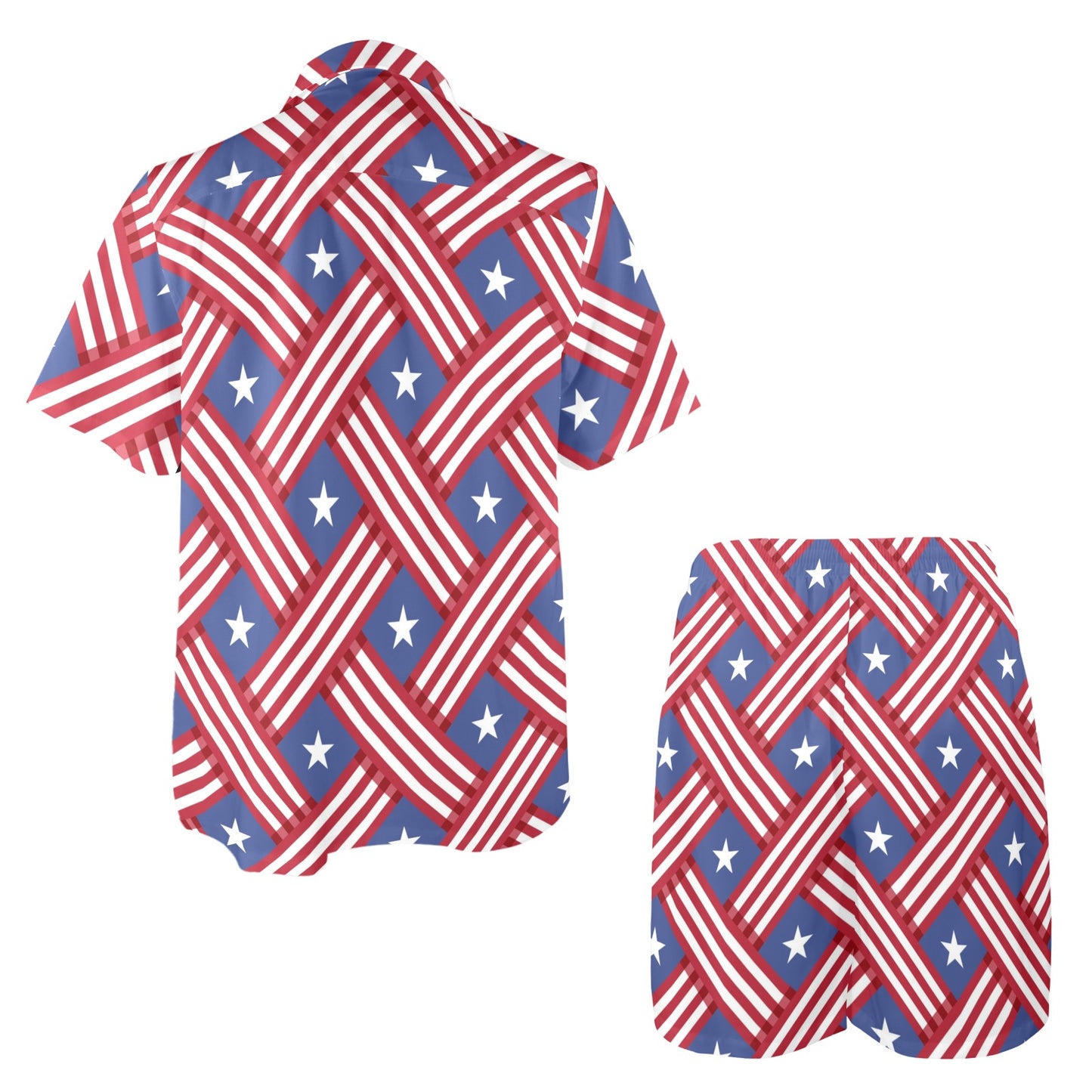 American flag Pattern Men's Beach Shirt and Shorts Set