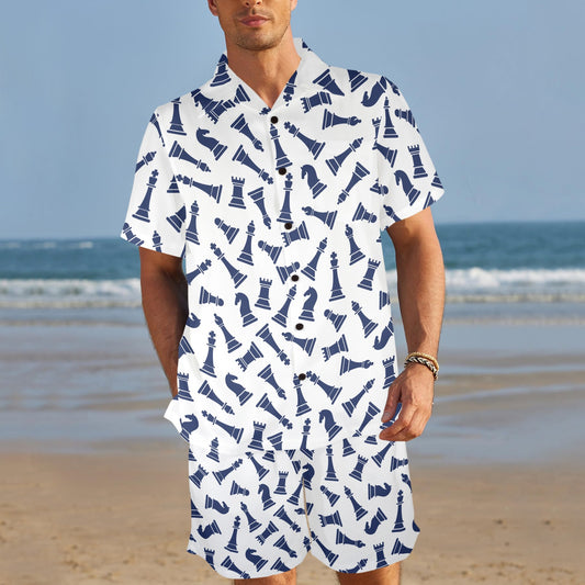 Chess Pattern Print Design 03 Men's Beach Shirt and Shorts Set