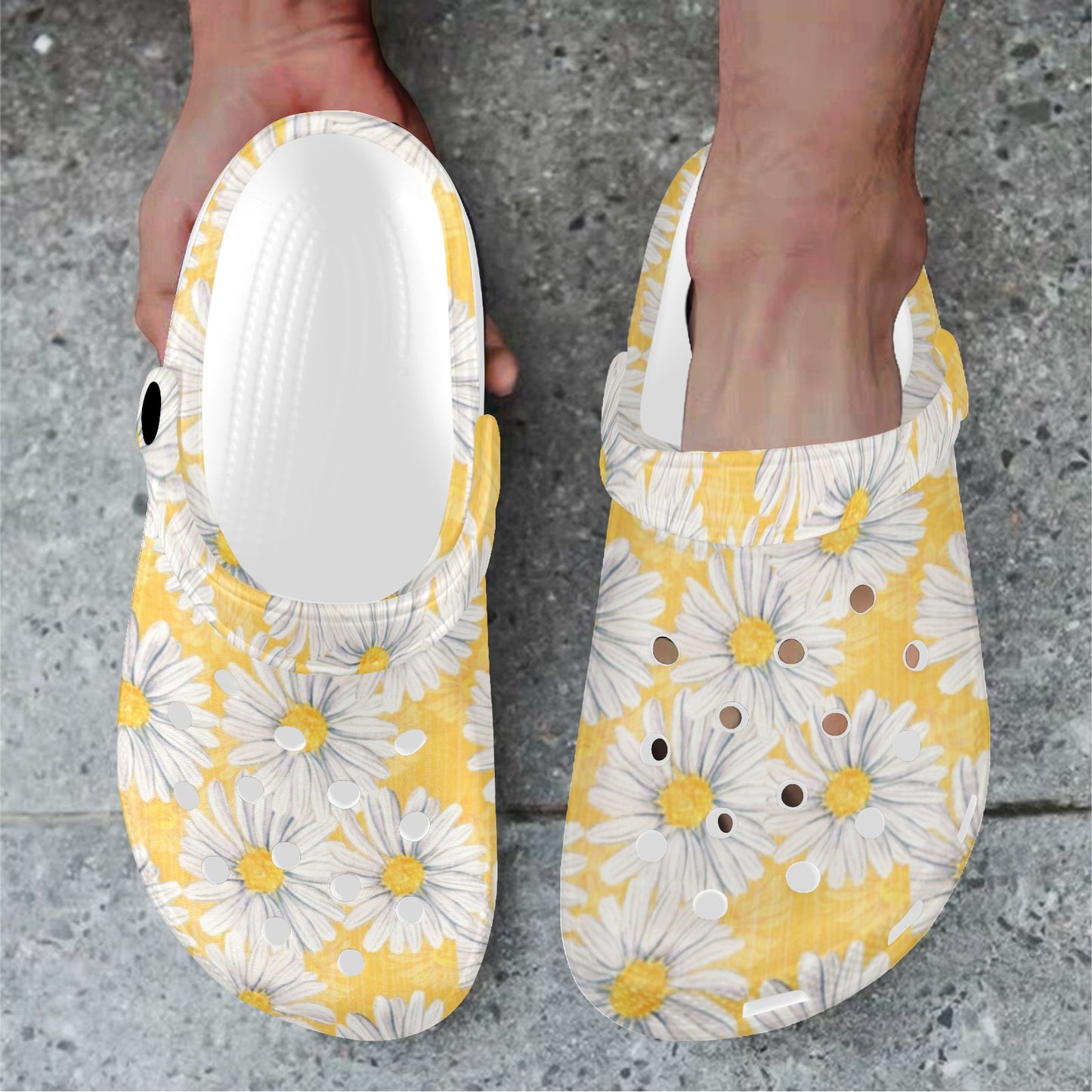 Daisy Yellow Watercolor Print Pattern Unisex Clogs Shoes