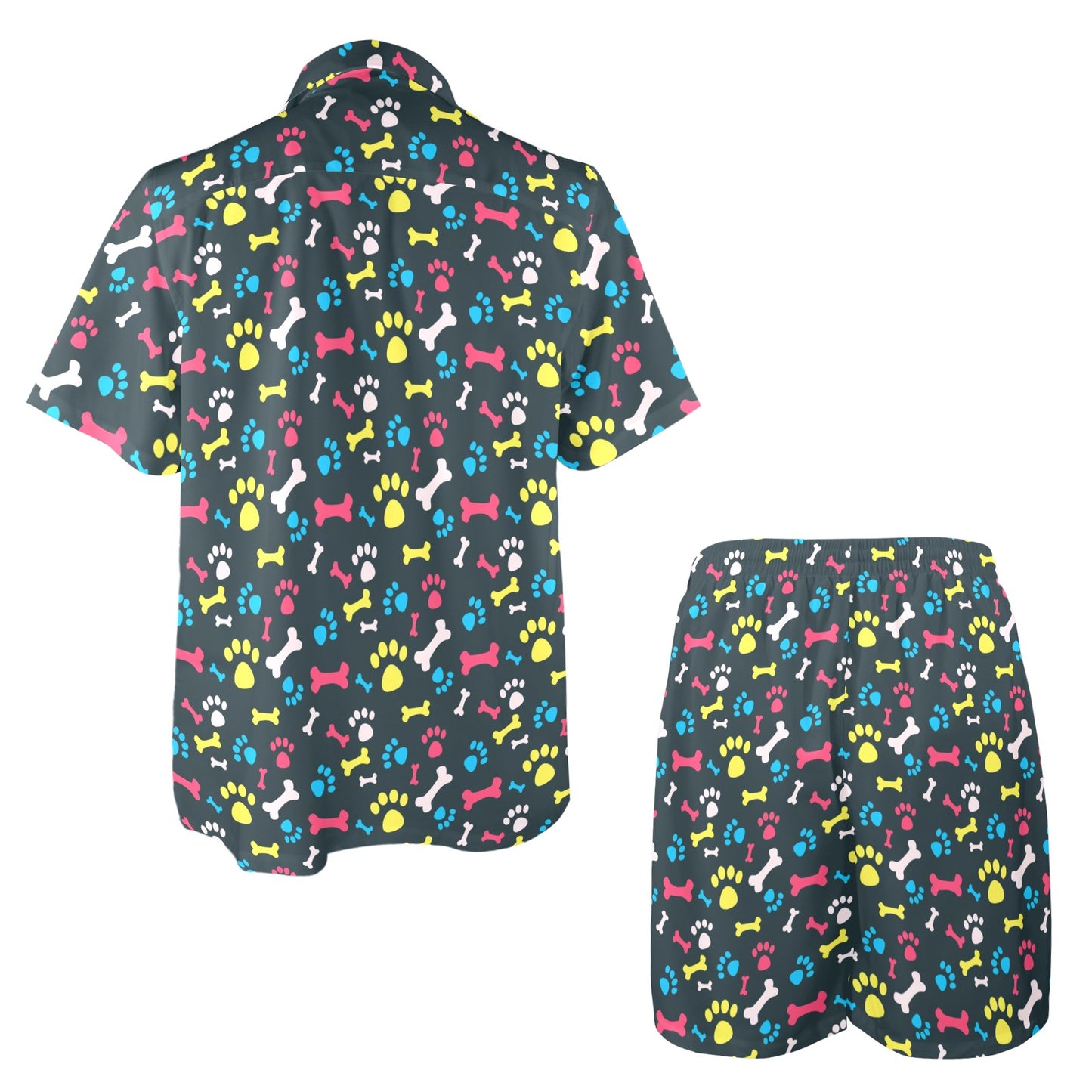 Paw Design Print Men's Beach Shirt and Shorts Set
