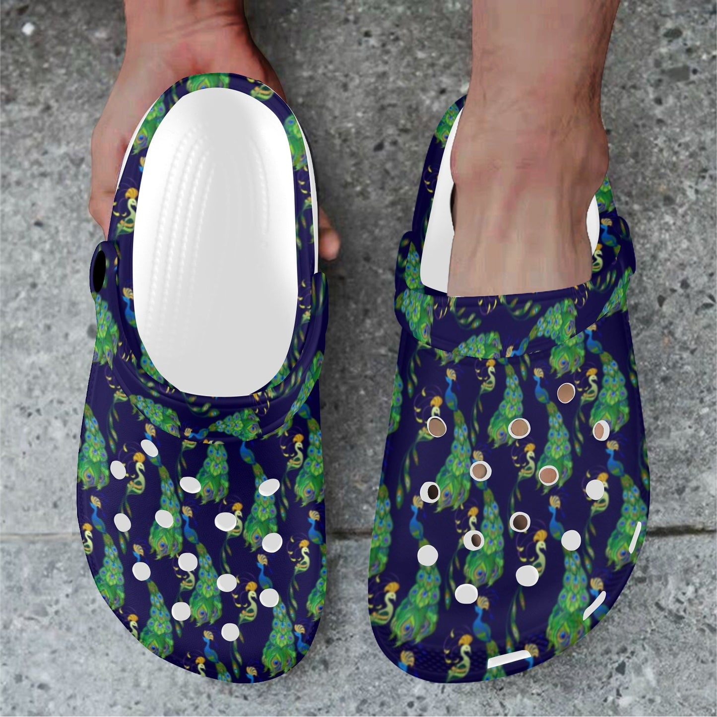 Peacock Art Design Print Unisex Clogs Shoes