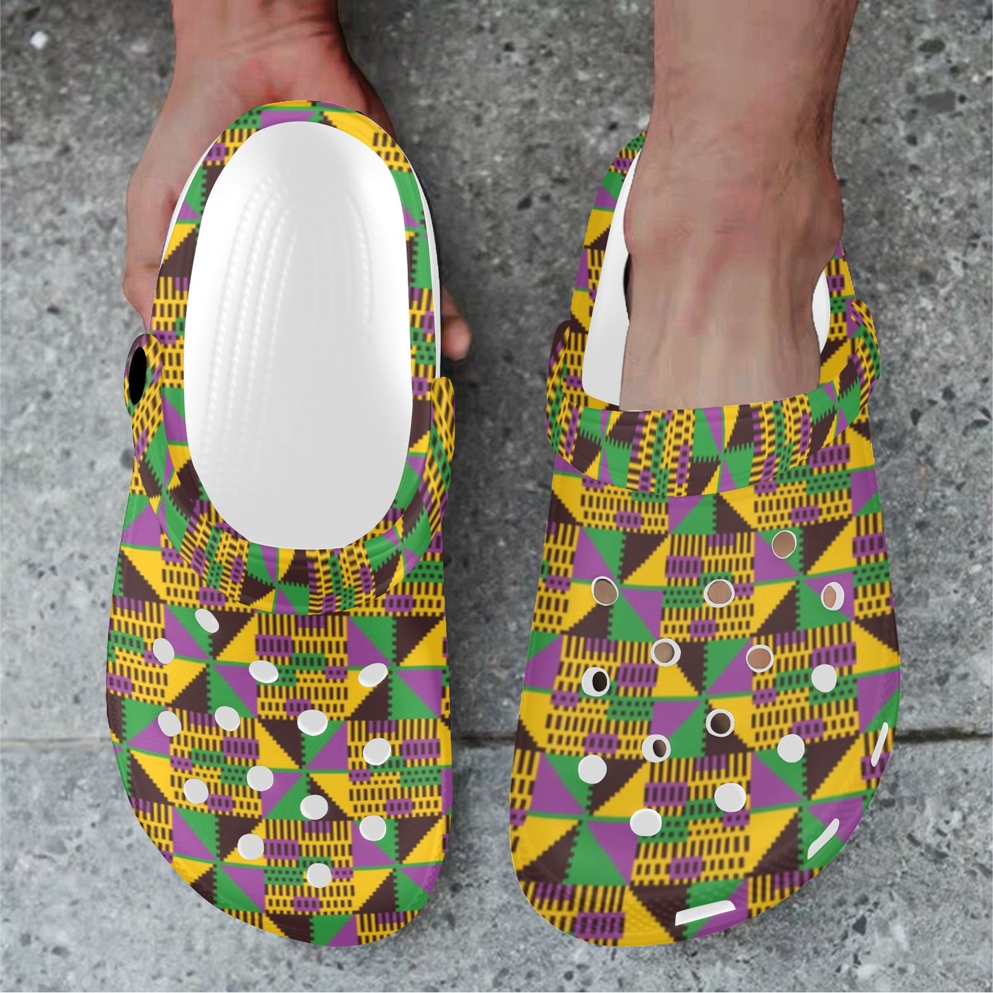 Kente Triangle Design African Print Unisex Clogs Shoes