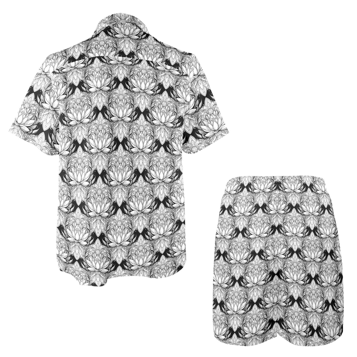 Lotus Mandala Print Pattern Men's Beach Shirt and Shorts Set