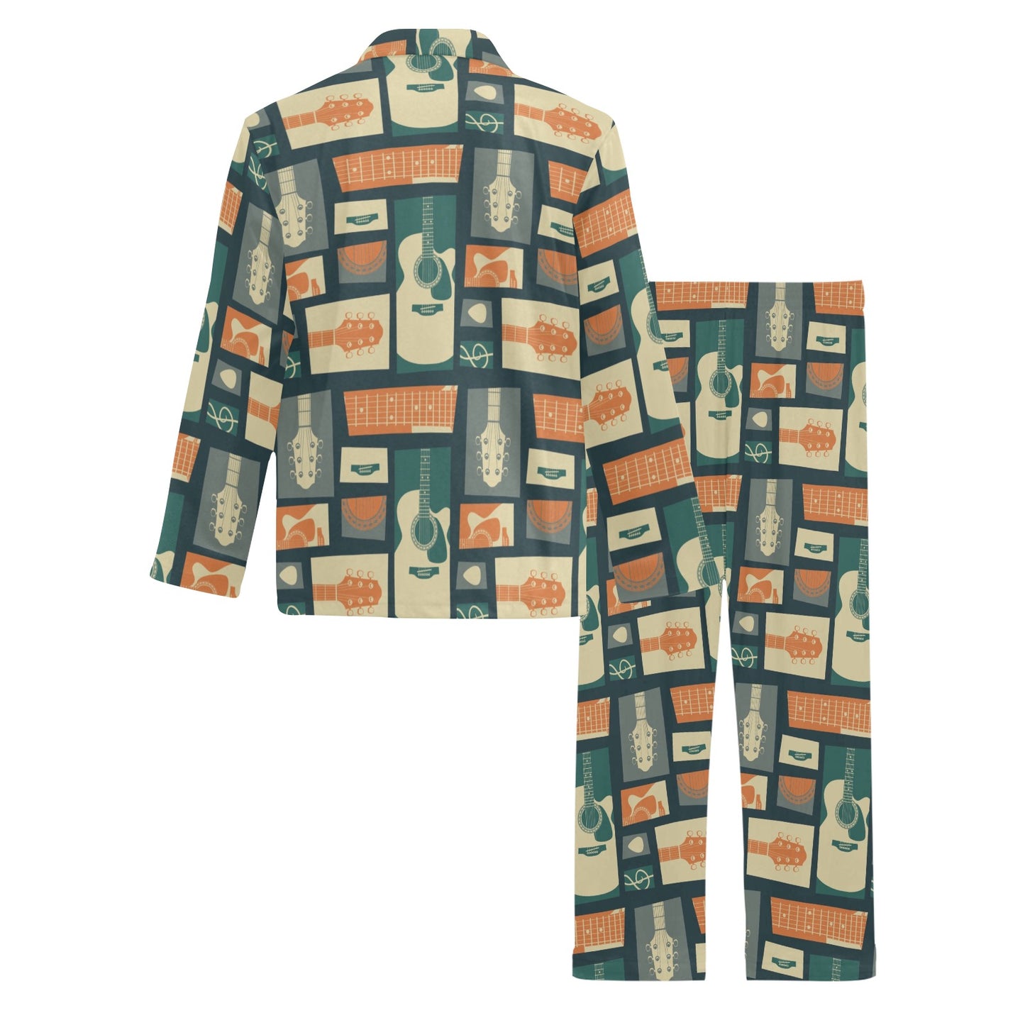 Acoustic Guitar Pattern Print Design 02 Men's Long Pajama Set