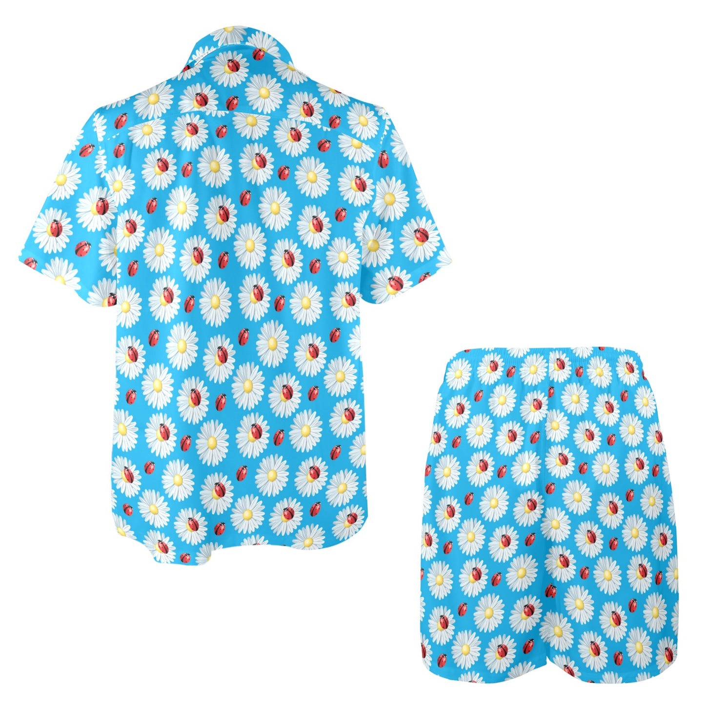 Ladybug with Daisy Themed Print Pattern Men's Beach Shirt and Shorts Set