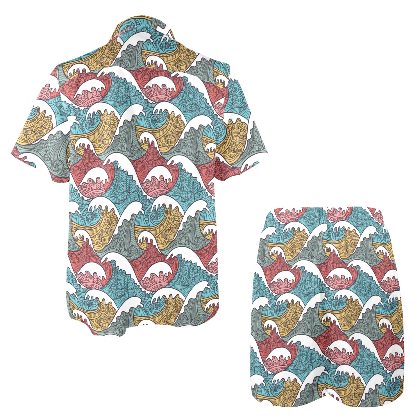 Tribal Wave Pattern Print Men's Beach Shirt and Shorts Set
