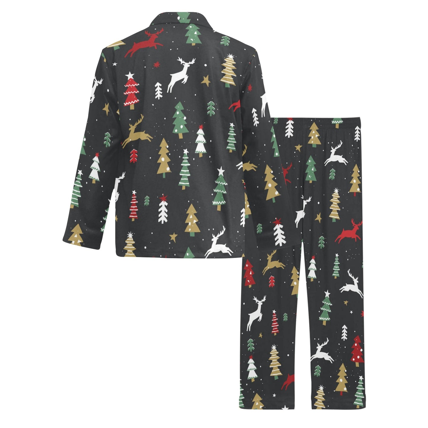 Christmas Tree Deer Style Pattern Print Design 03 Men's Long Pajama Set
