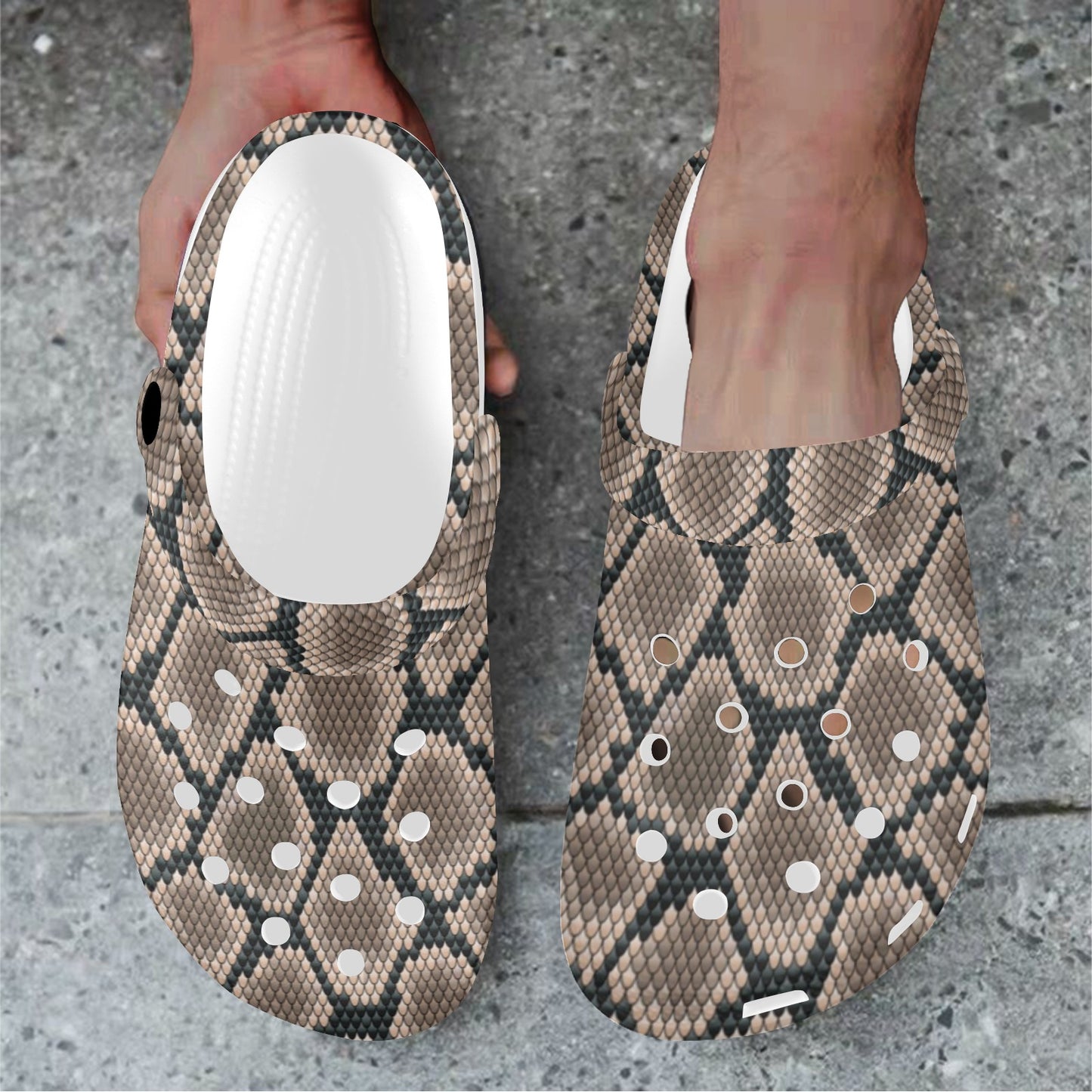 Snake Skin Design Print Unisex Clogs Shoes