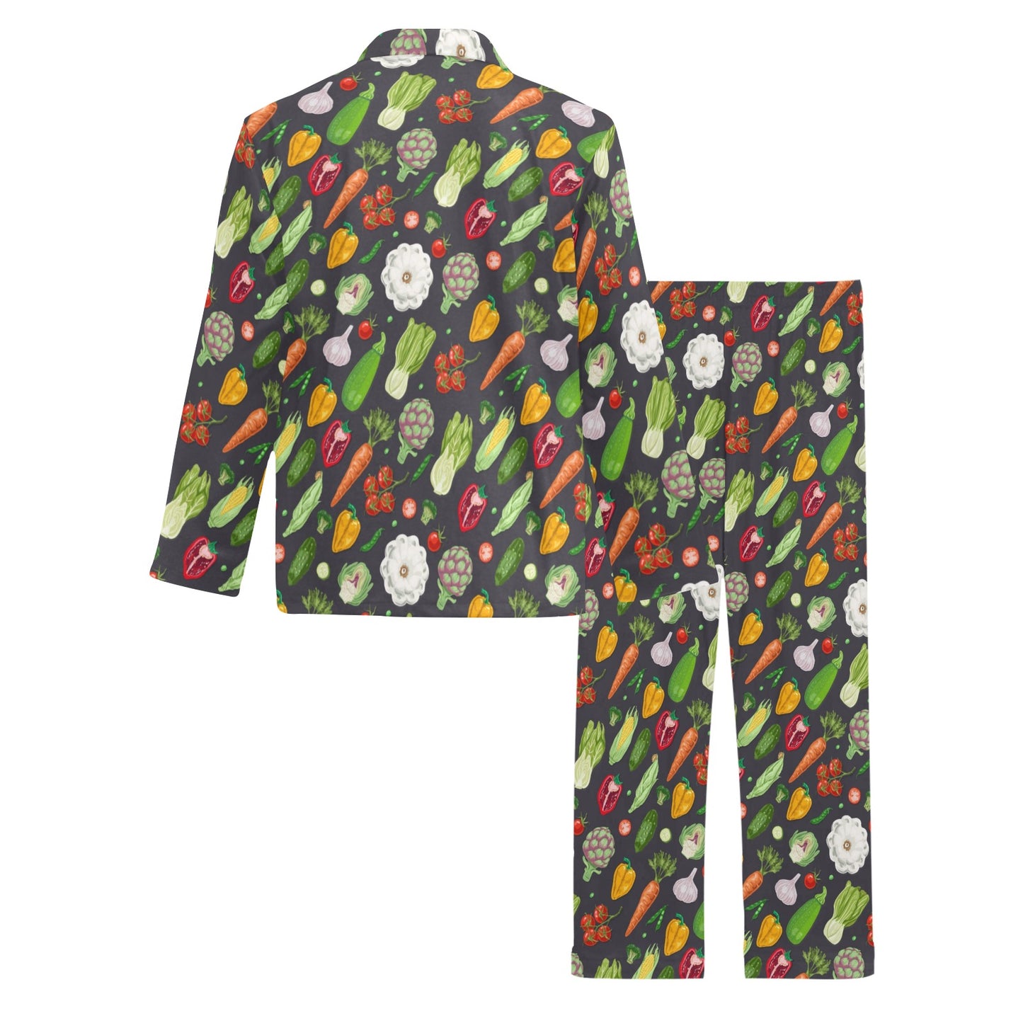 Vegan Pattern Themed Design Print Men's Long Pajama Set