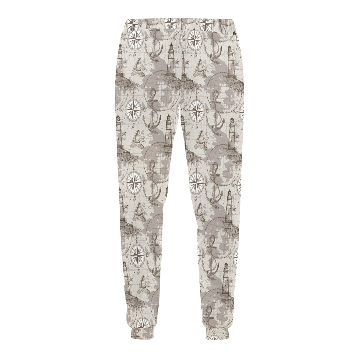 Nautical Map Design Themed Print Men's Sweatpants