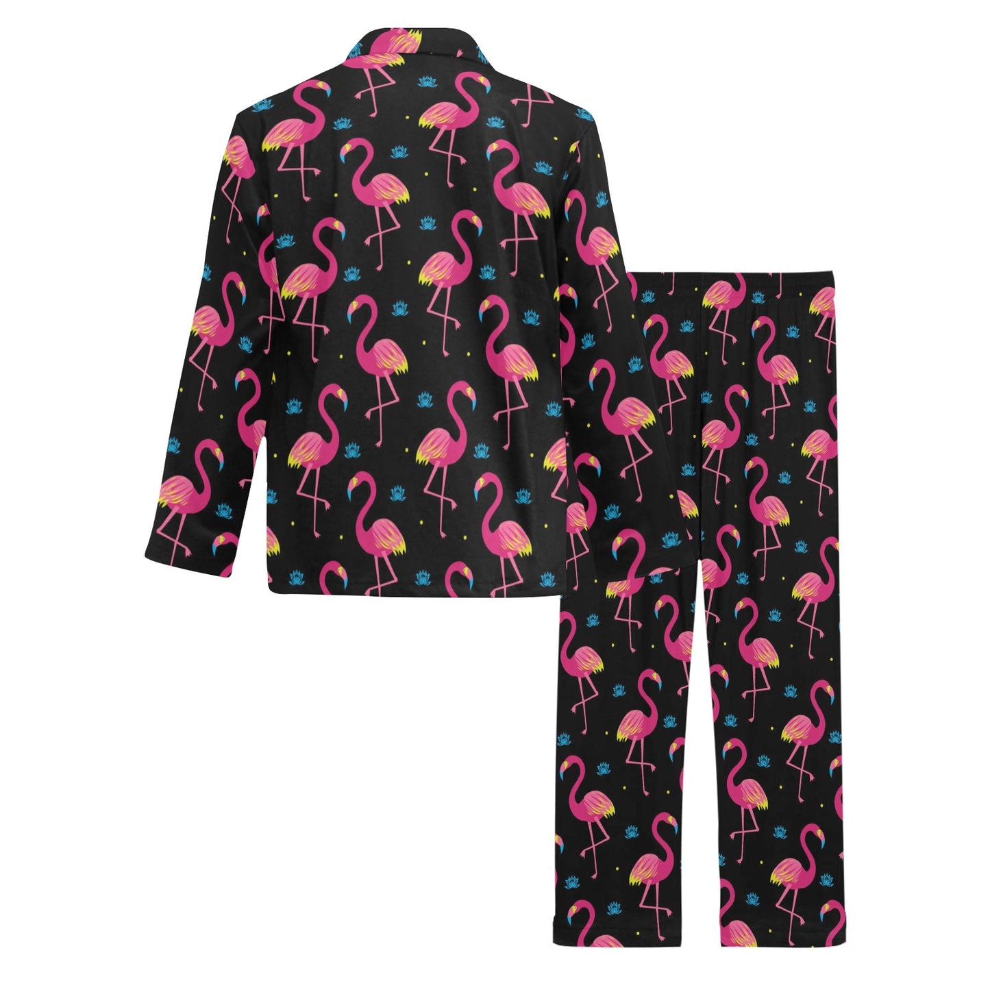 Flamingo Pink Neon Print Pattern Men's Long Pajama Set