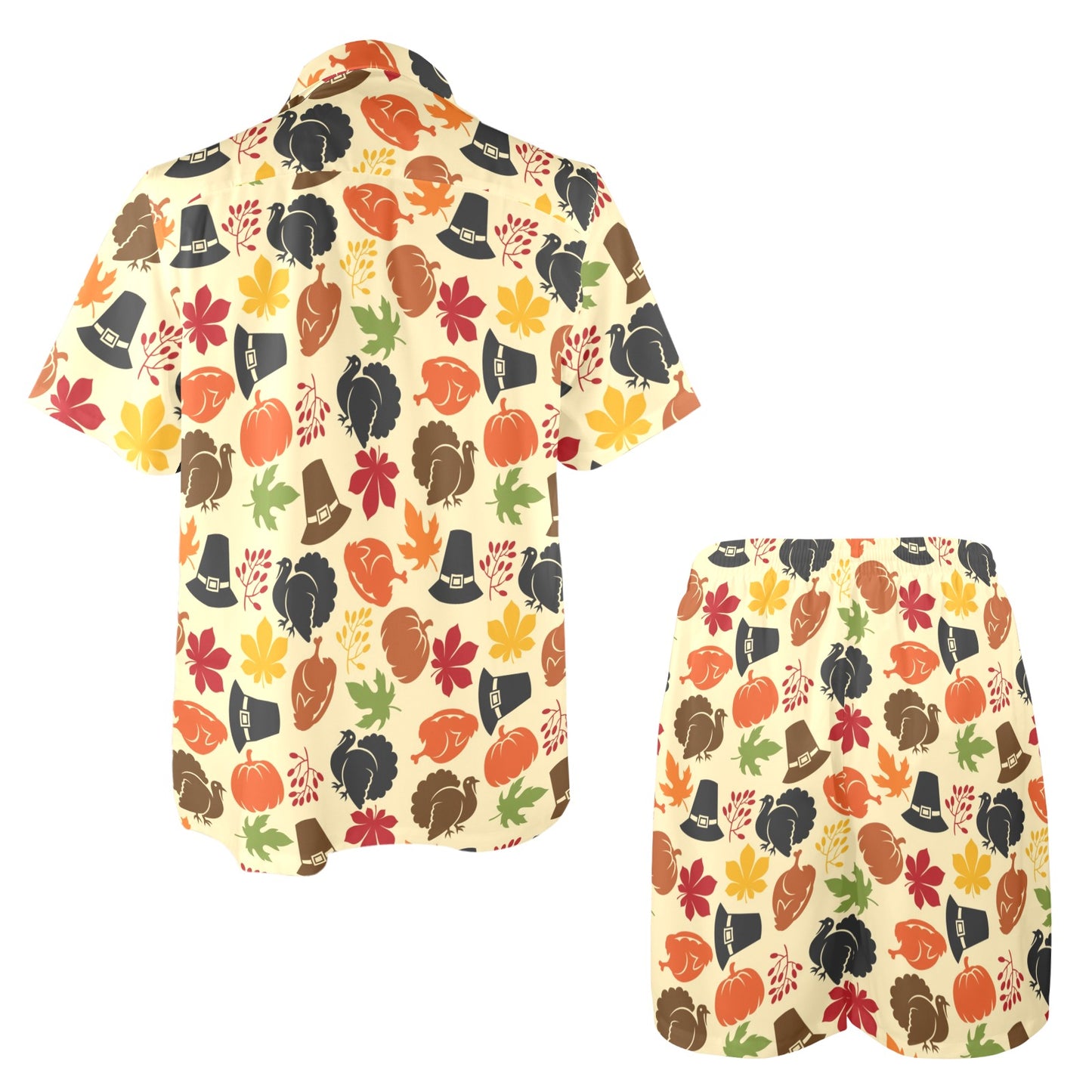 Thanksgiving Print Design LKS303 Men's Beach Shirt and Shorts Set