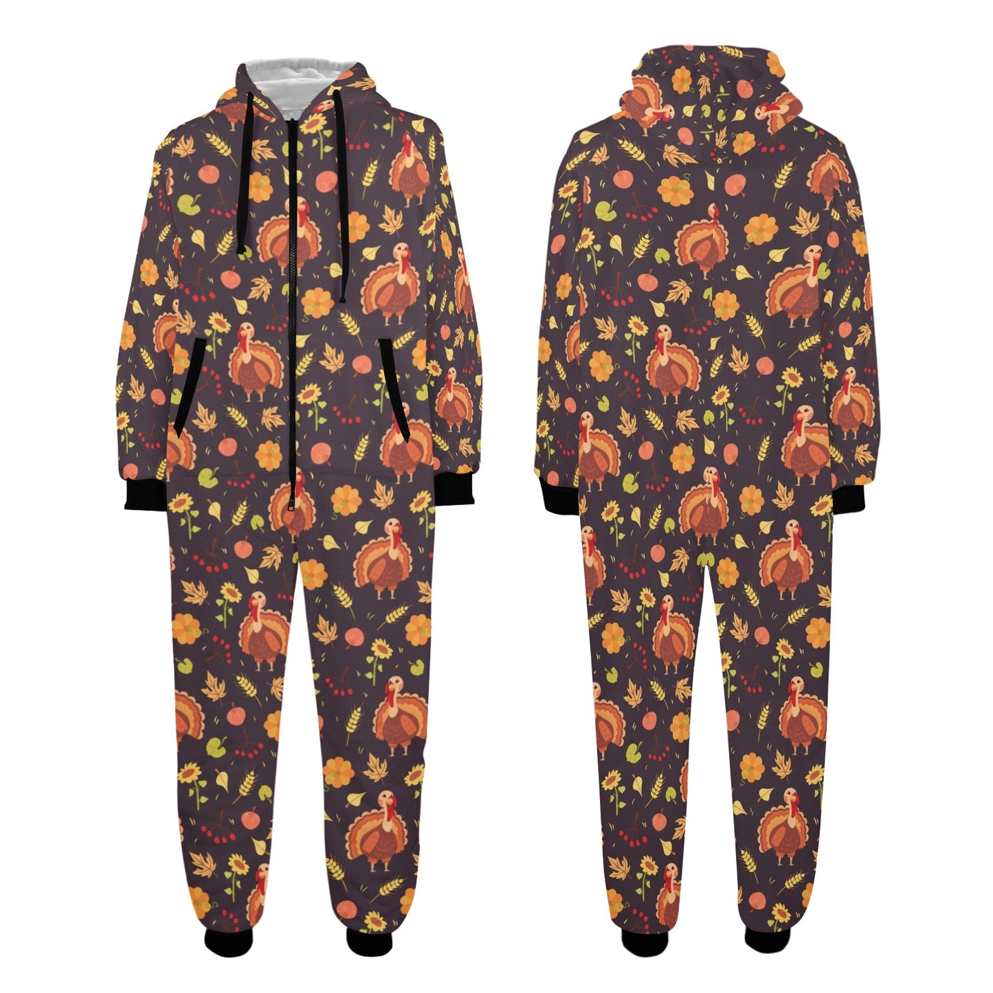 Thanksgiving Print Design LKS305 Hooded Fleece Onesie Pajama Jumpsuit