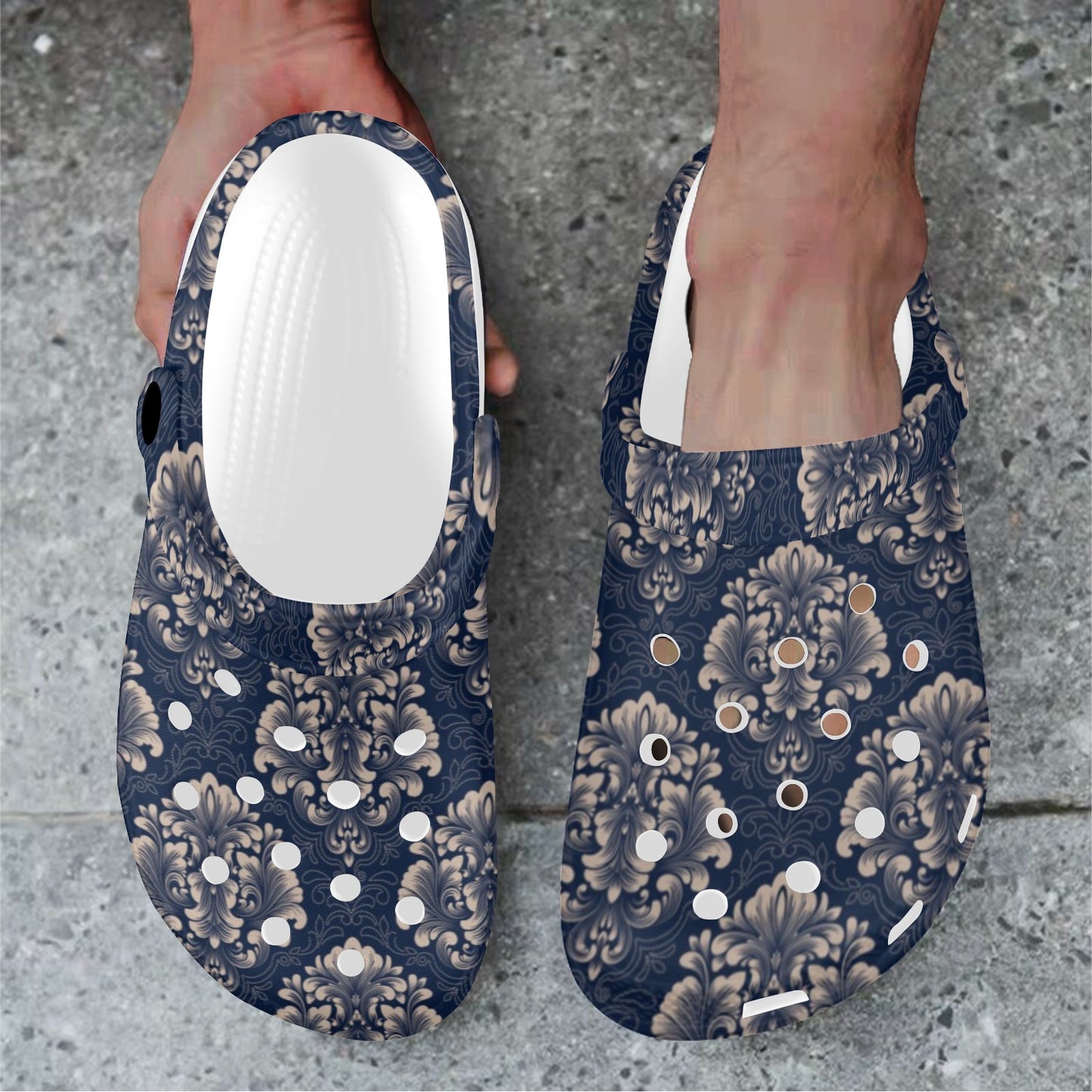 Damask Blue Luxury Print Pattern Unisex Clogs Shoes