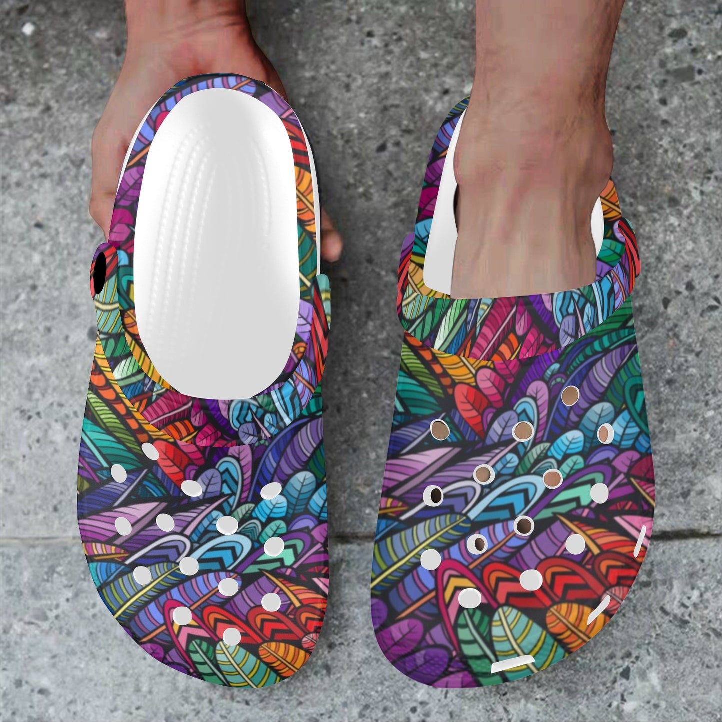 Feather Multicolor Design Print Unisex Clogs Shoes