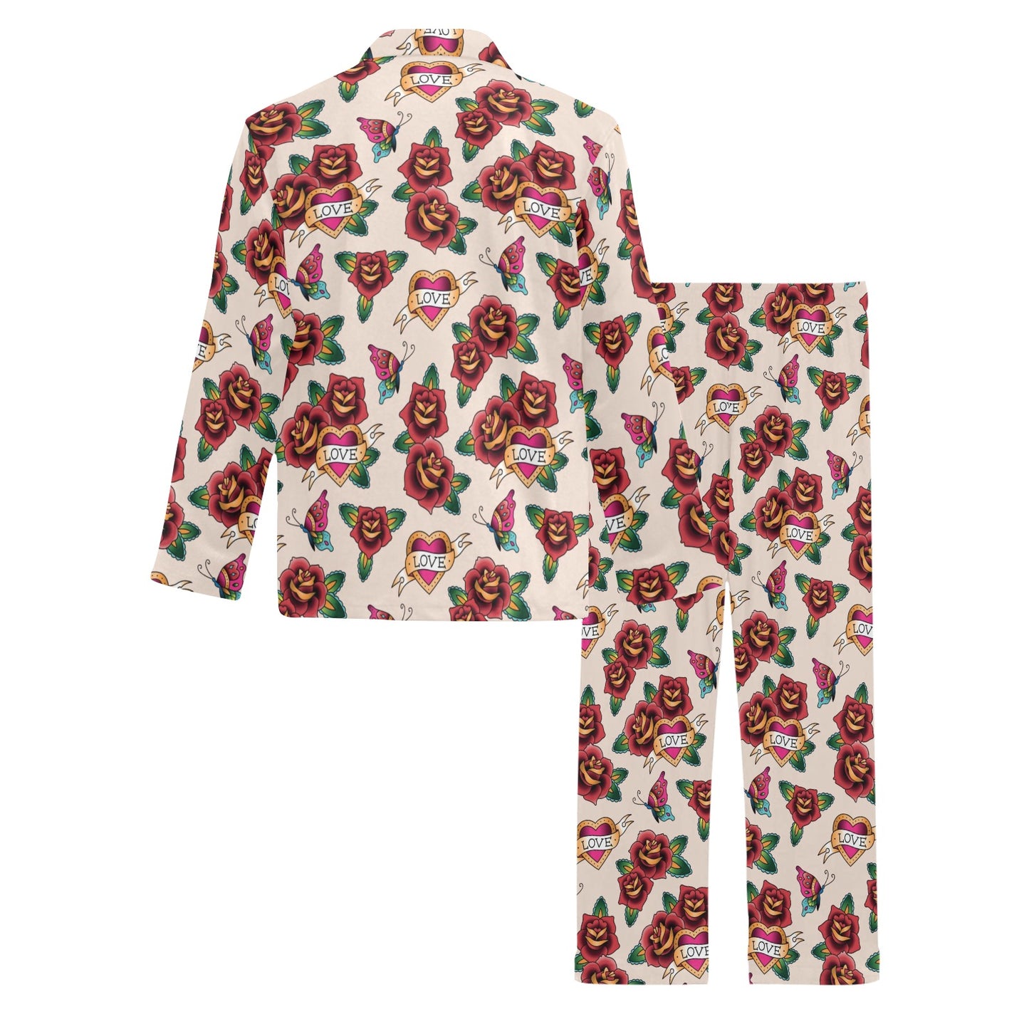 Tattoo Rose Print Design LKS302 Men's Long Pajama Set