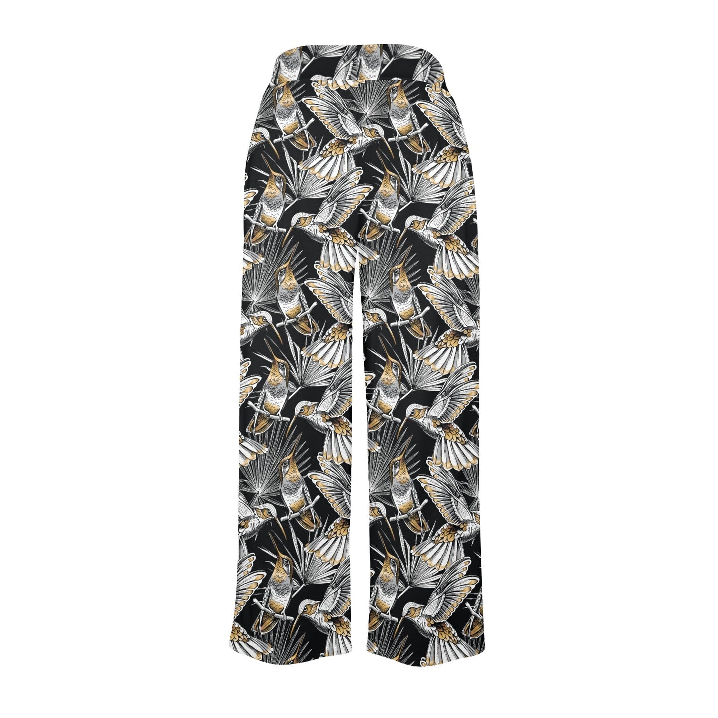 Hummingbird Gold Design Themed Print Women's Wide Leg Lounge Pants