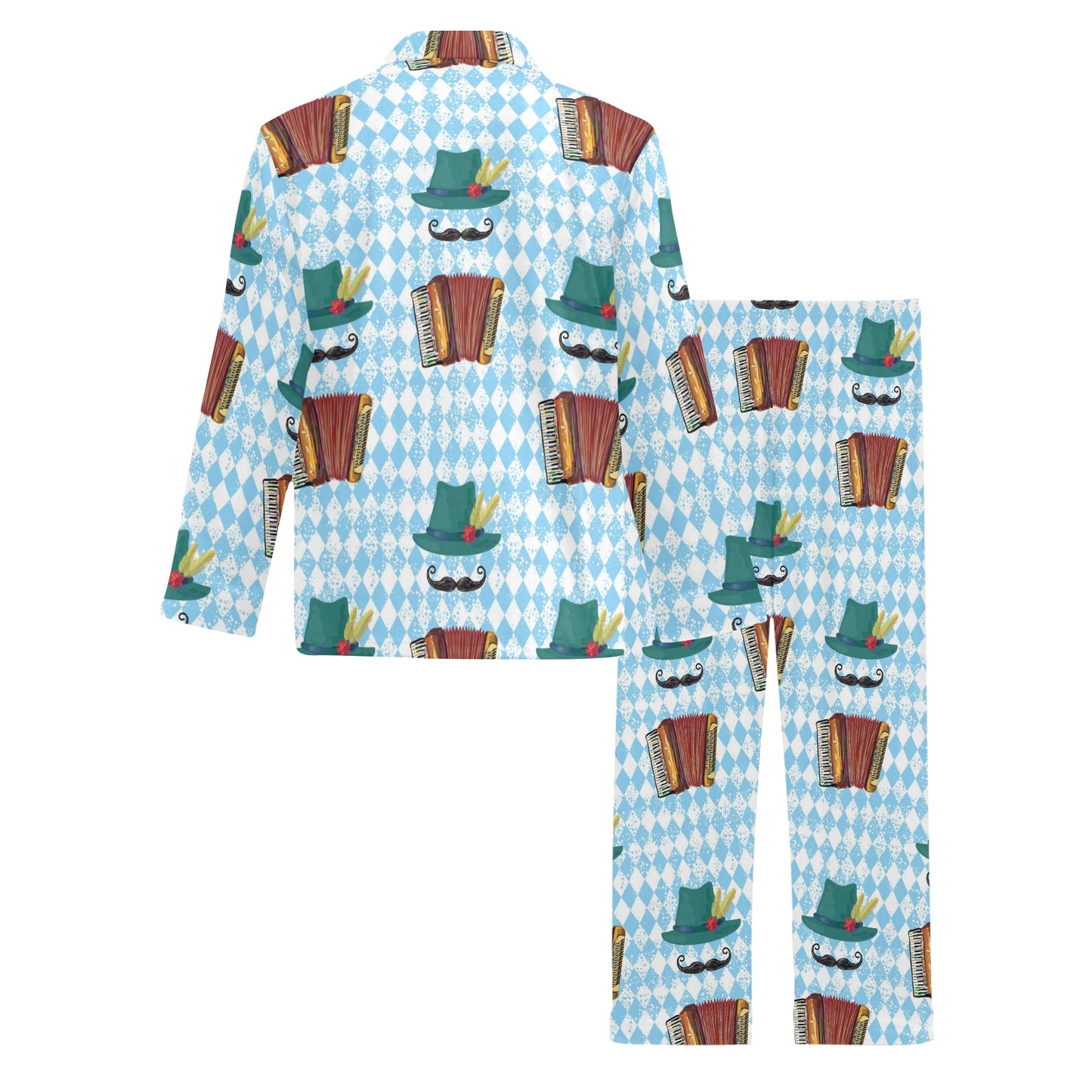 Accordion Mustache Pattern Print Design 01 Men's Long Pajama Set