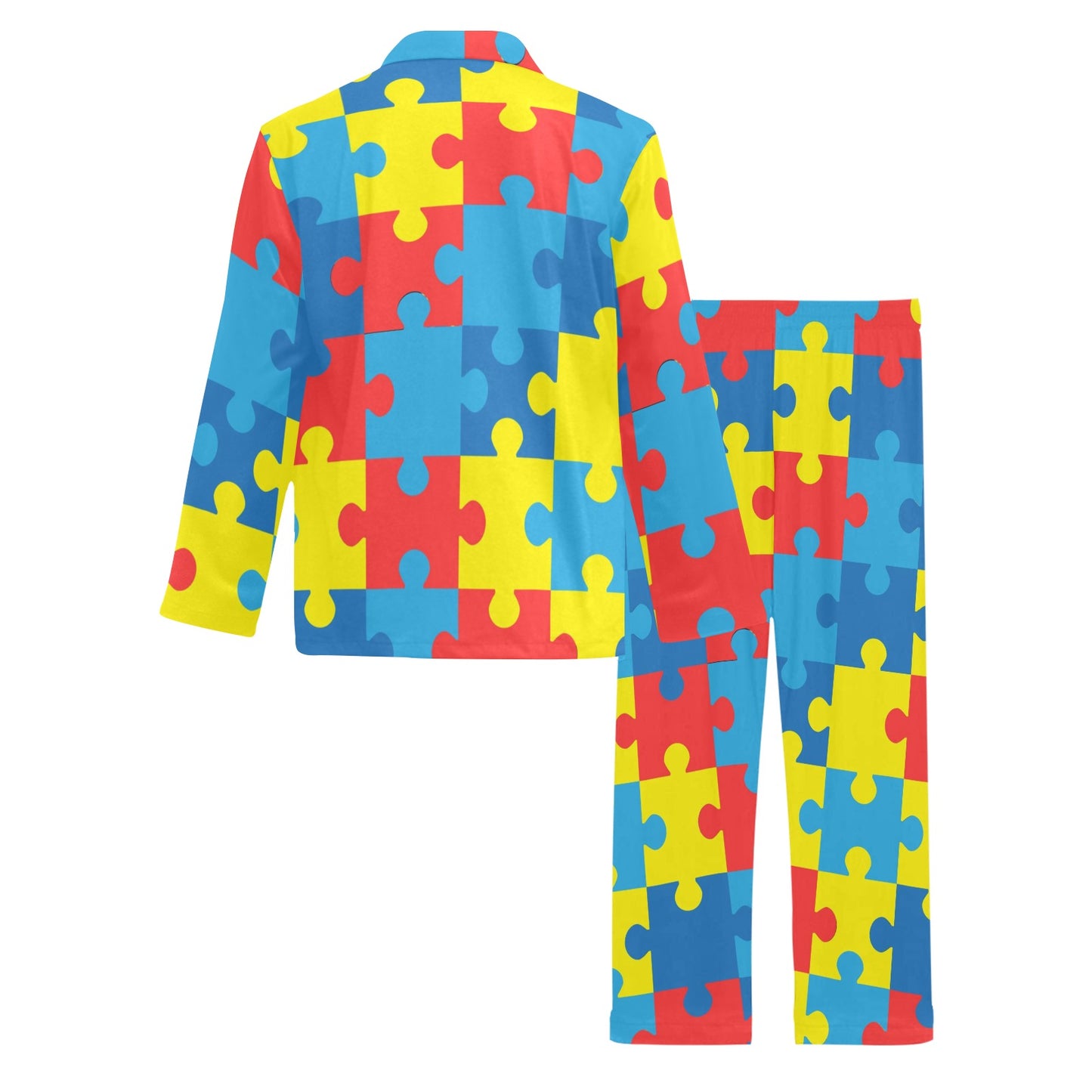 Autism Awareness Puzzles Design Print Men's Long Pajama Set