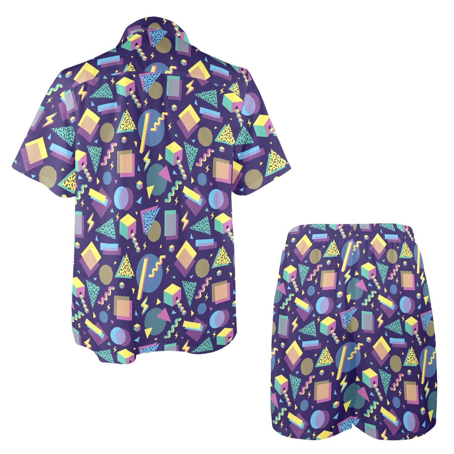 Geometric Print Design LKS401 Men's Beach Shirt and Shorts Set