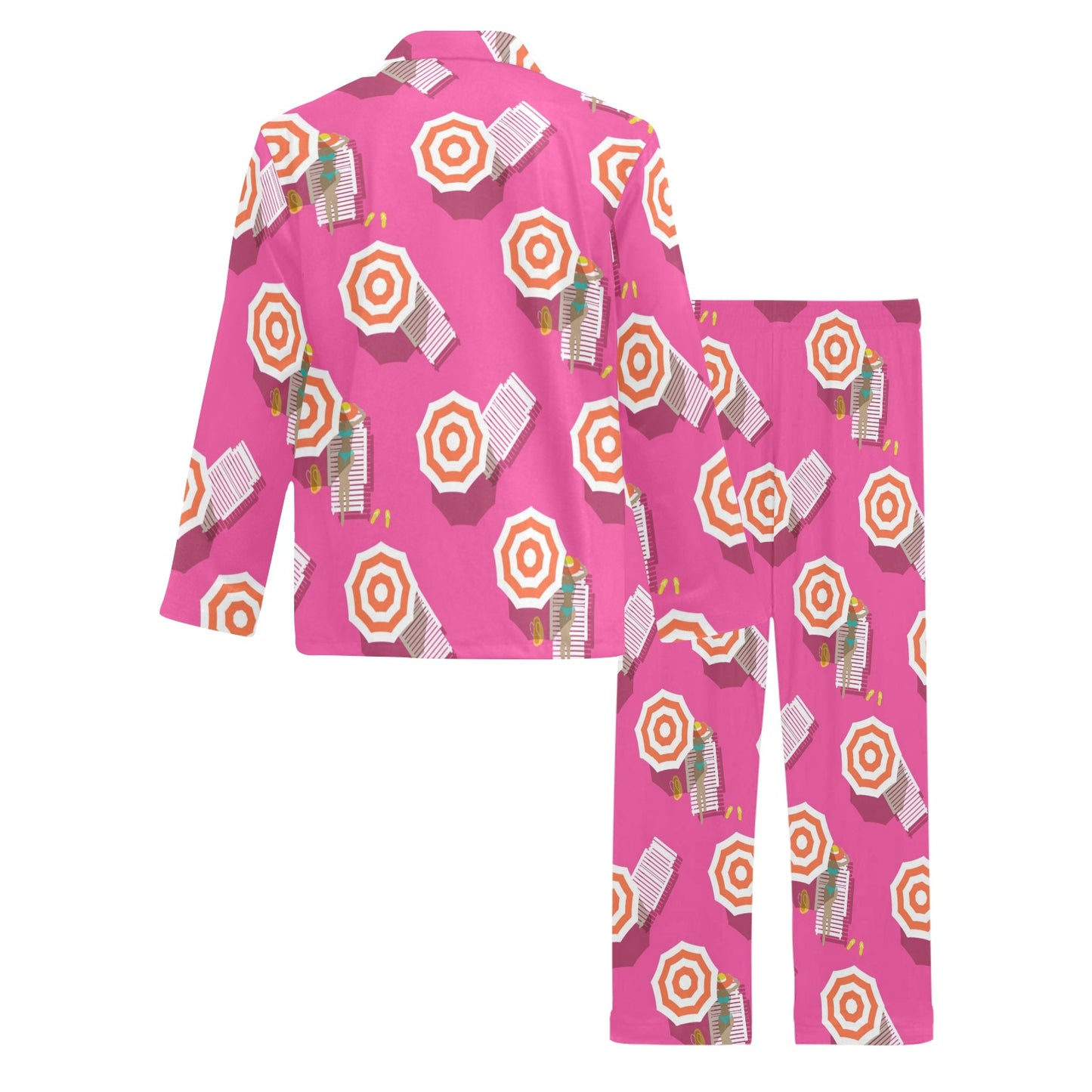 Beach Top View Umbrella Theme Men's Long Pajama Set