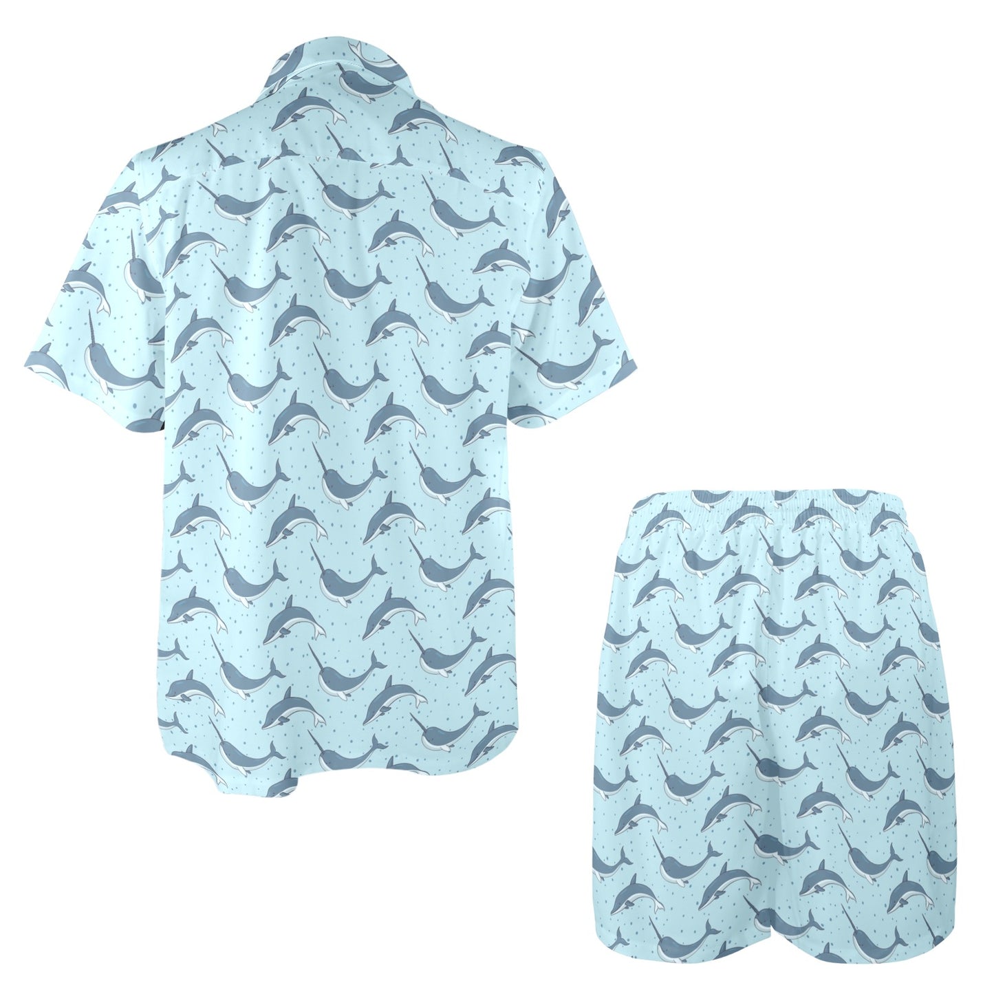 Narwhal Dolphin Print Men's Beach Shirt and Shorts Set