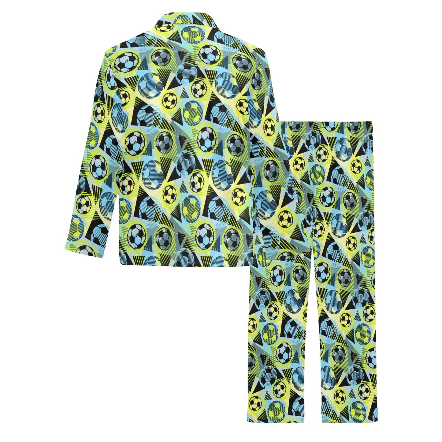 Soccer Ball Themed Print Design Men's Long Pajama Set