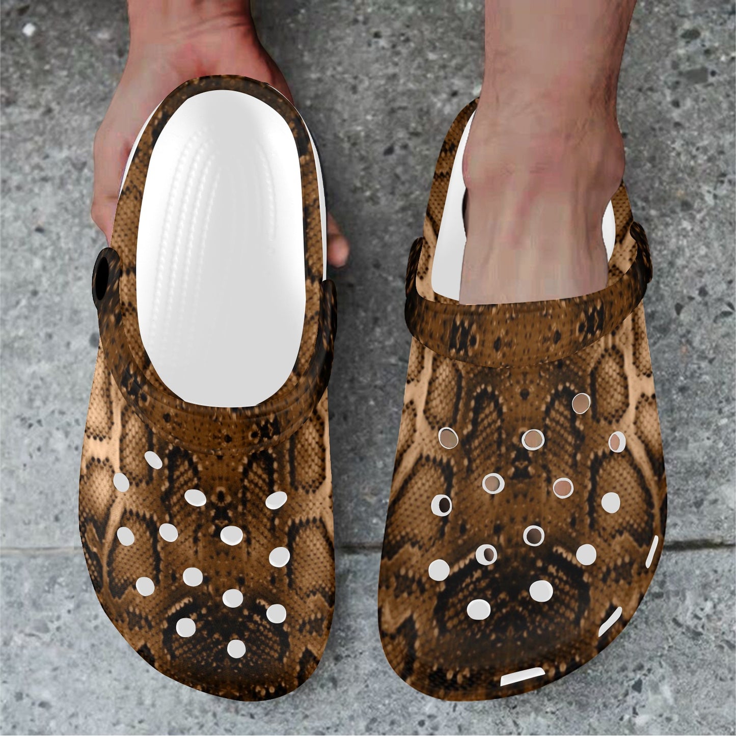 Snake Skin Brown Print Unisex Clogs Shoes