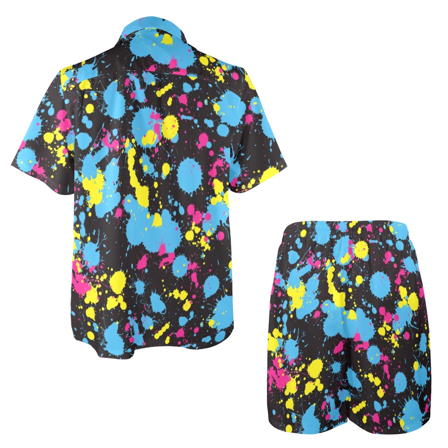 Splatter Colorful Print Design LKS301 Men's Beach Shirt and Shorts Set