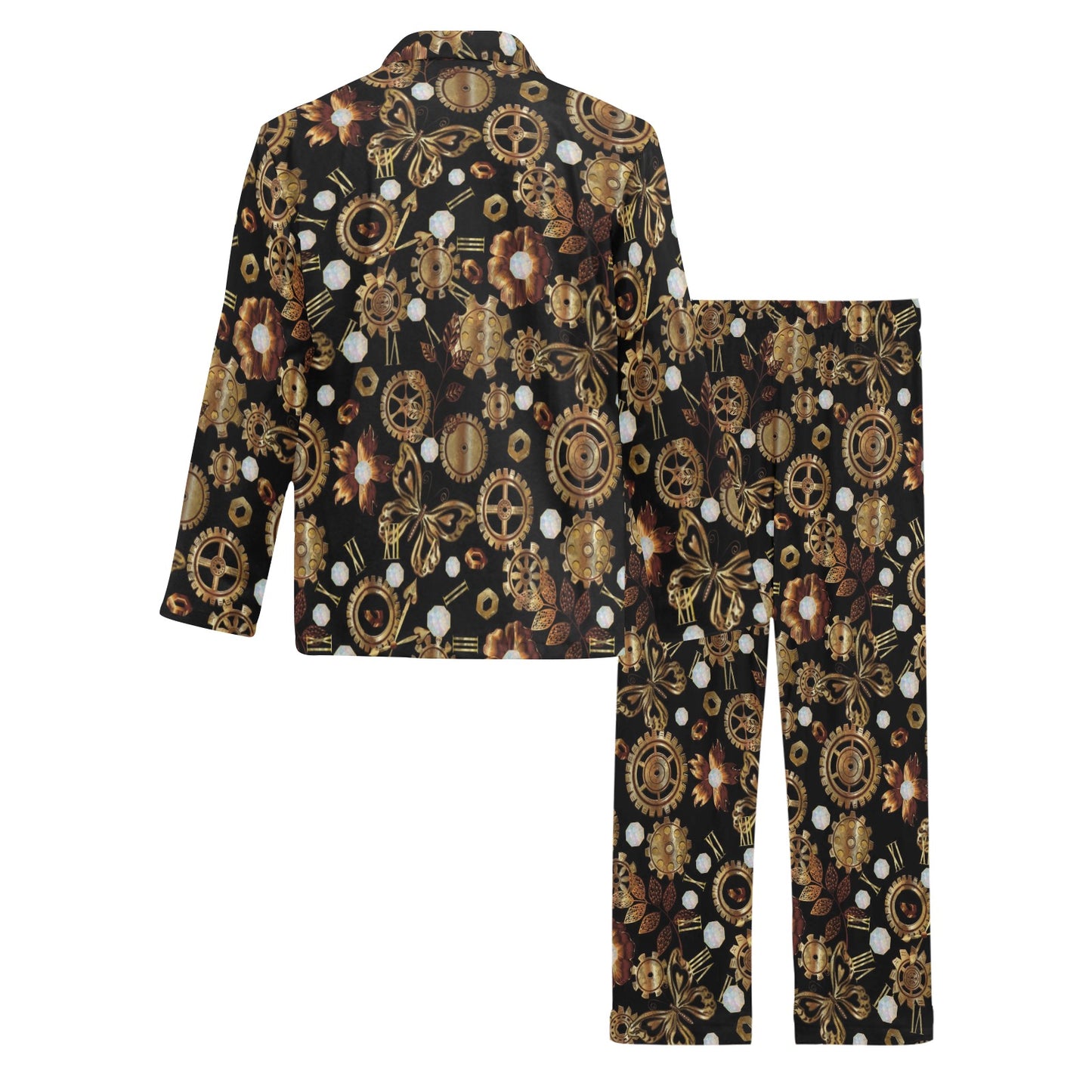 Steampunk Butterfly Design Themed Print Men's Long Pajama Set