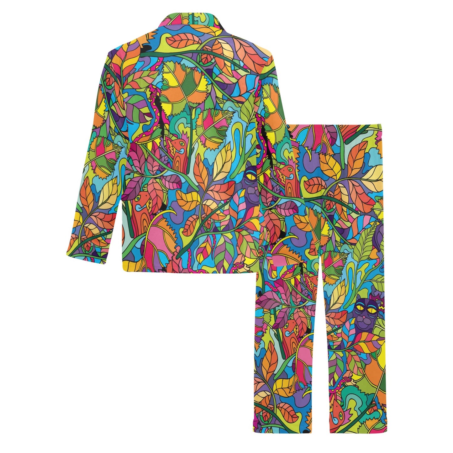 Psychedelic Trippy Flower Print Men's Long Pajama Set