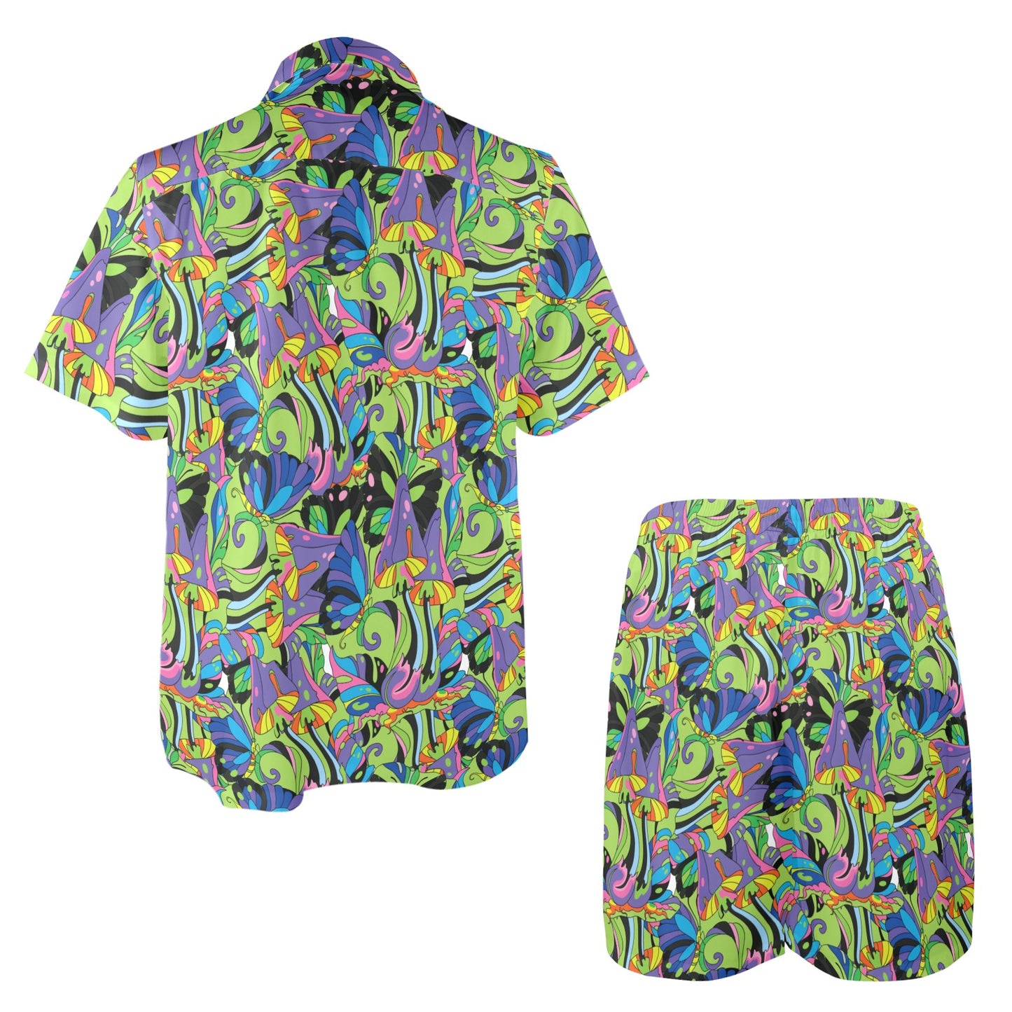 Psychedelic Trippy Mushroom Themed Men's Beach Shirt and Shorts Set