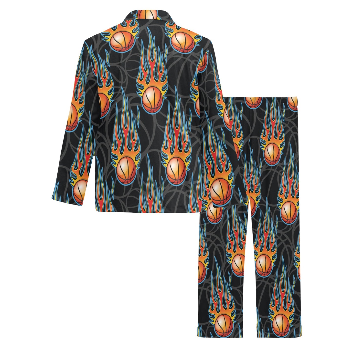 Basketball Fire Print Pattern Men's Long Pajama Set