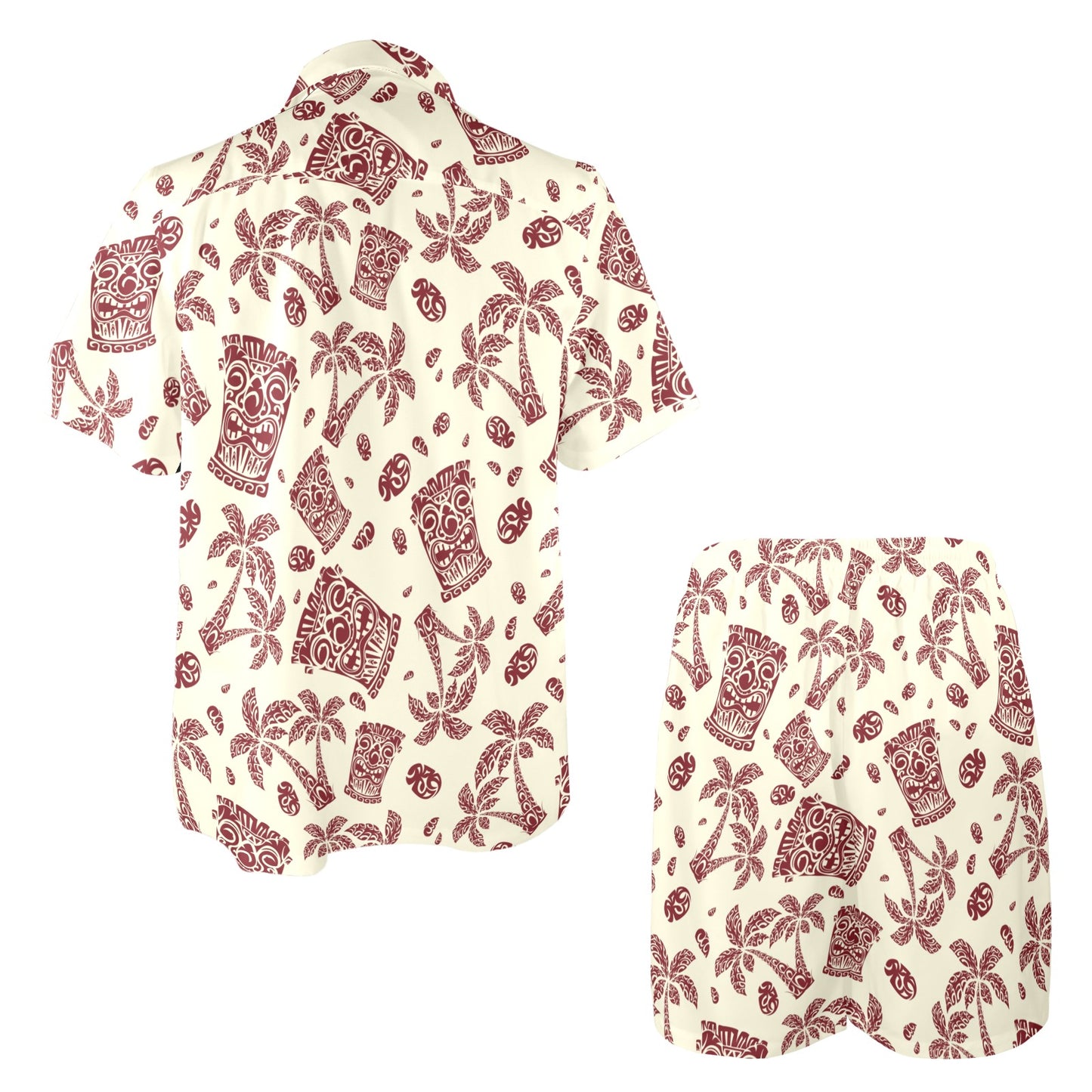Tiki Tribal Mask Palm Tree Men's Beach Shirt and Shorts Set