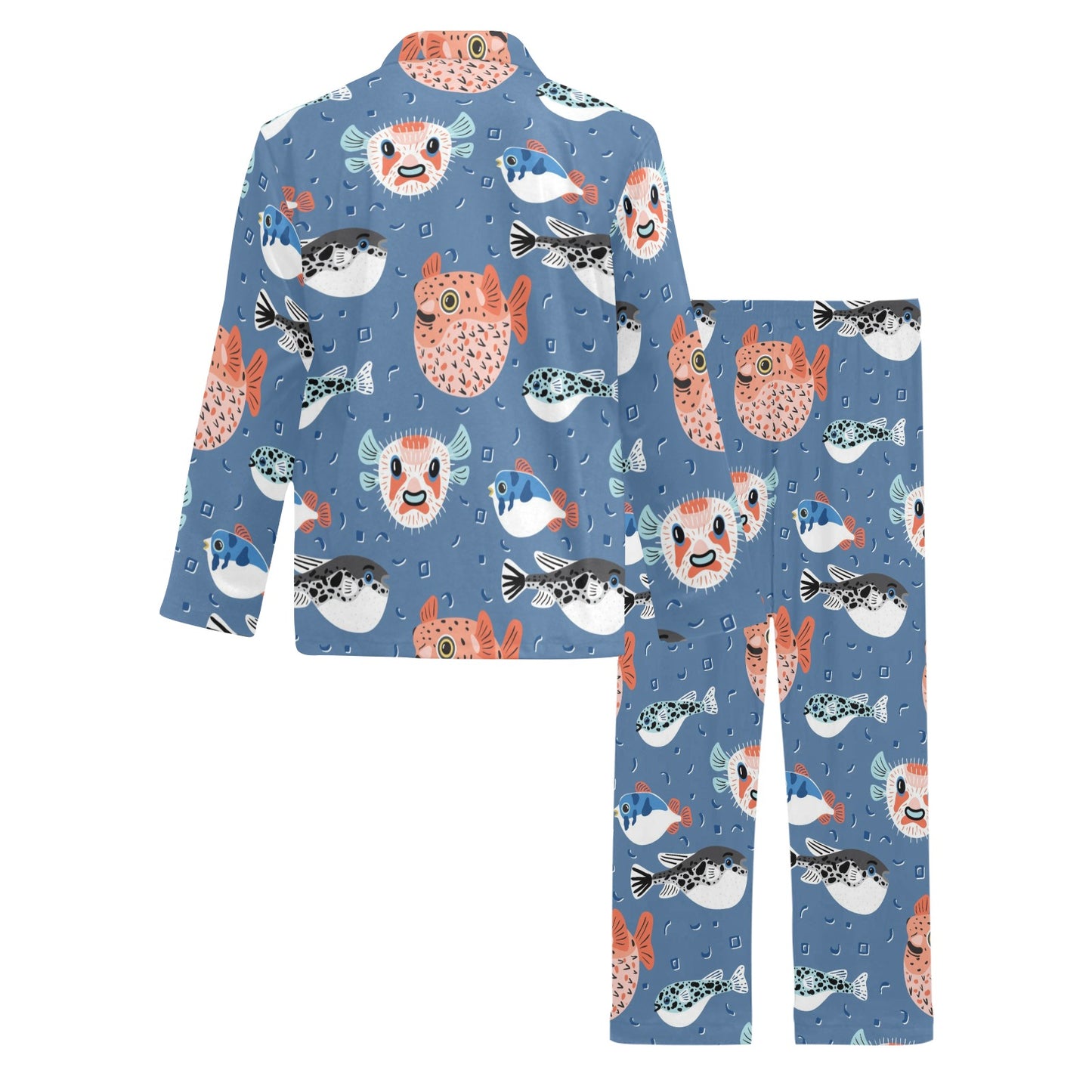 Fugu Pattern Print Design 02 Men's Long Pajama Set