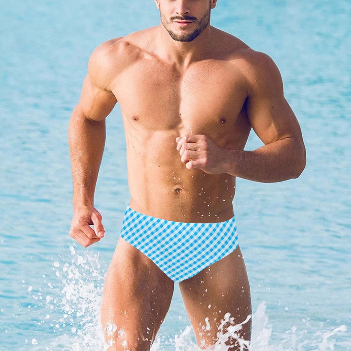 Gingham Print Design LKS401 Men's Swimming Briefs