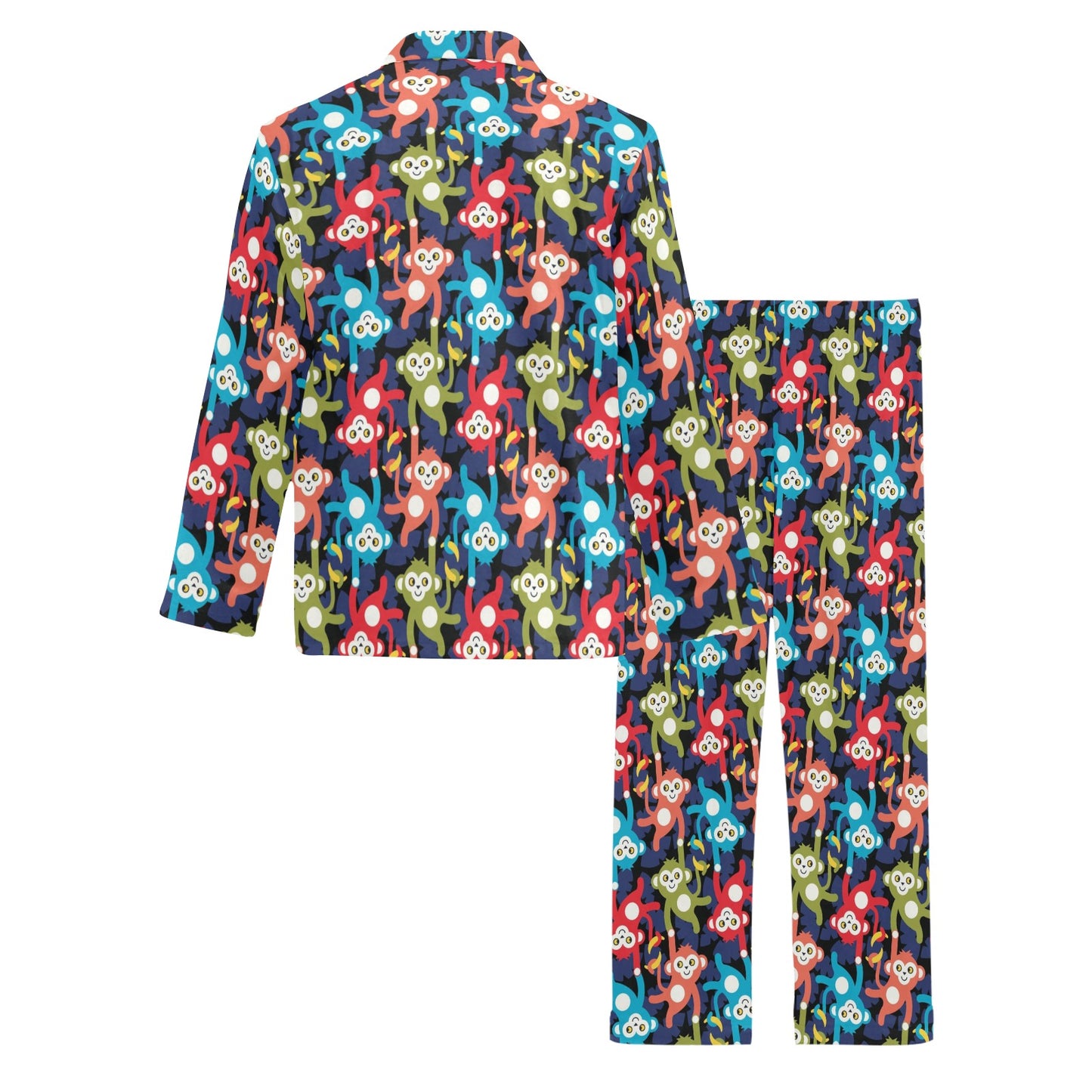 Monkey Colorful Design Themed Print Men's Long Pajama Set