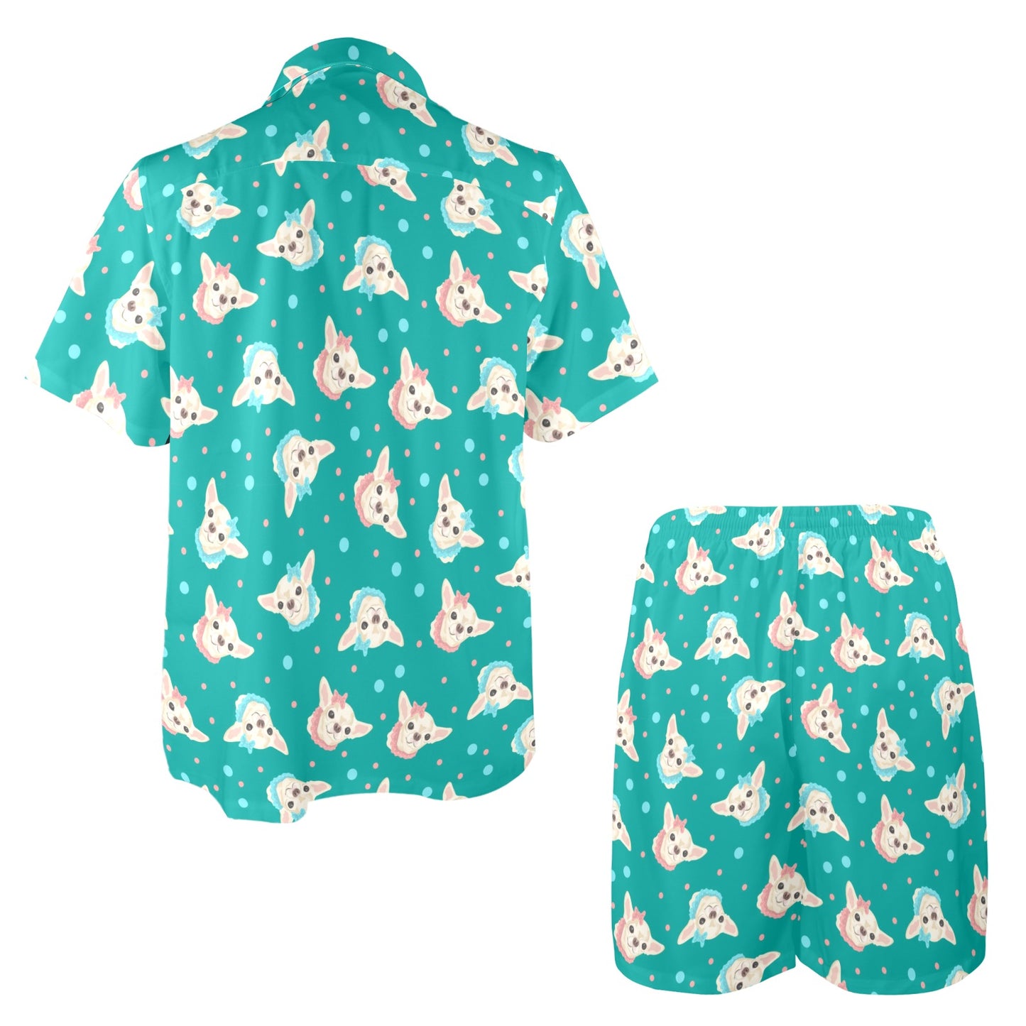 Chihuahua Polka Dot Pattern Men's Beach Shirt and Shorts Set