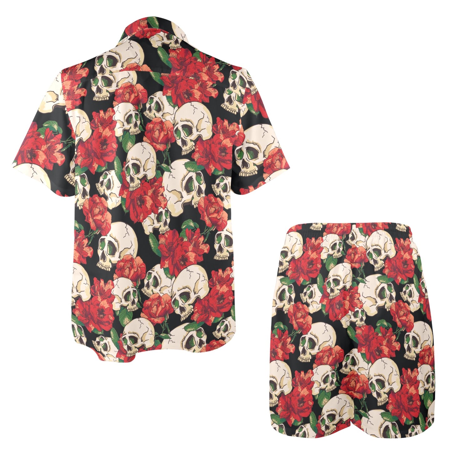 Skull Red Rose Men's Beach Shirt and Shorts Set