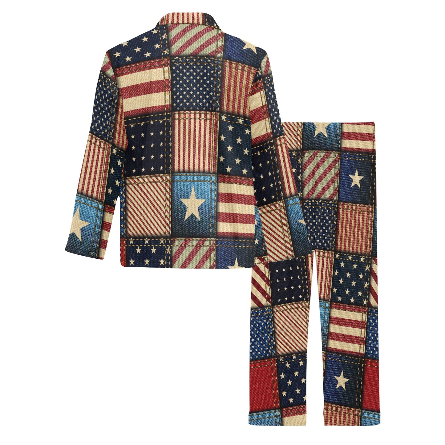 American flag Patchwork Design Men's Long Pajama Set