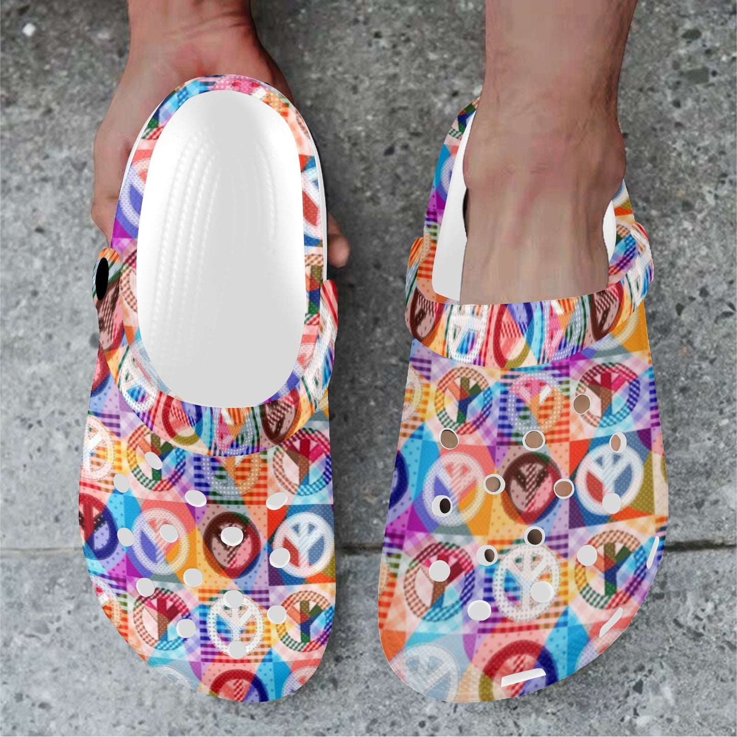 Peace Sign Patchwork Design Print Unisex Clogs Shoes