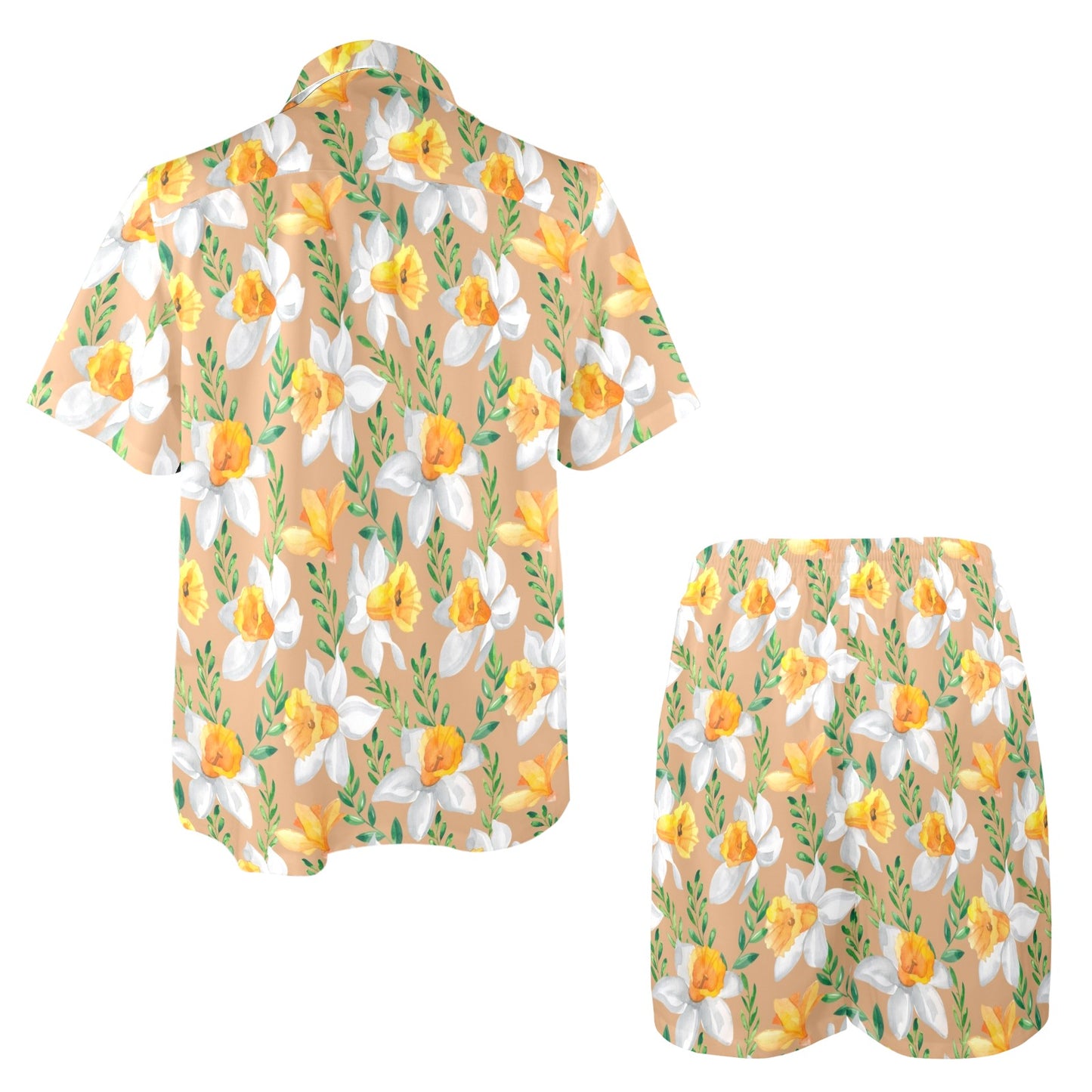 Daffodils Pattern Print Design DF04 Men's Beach Shirt and Shorts Set