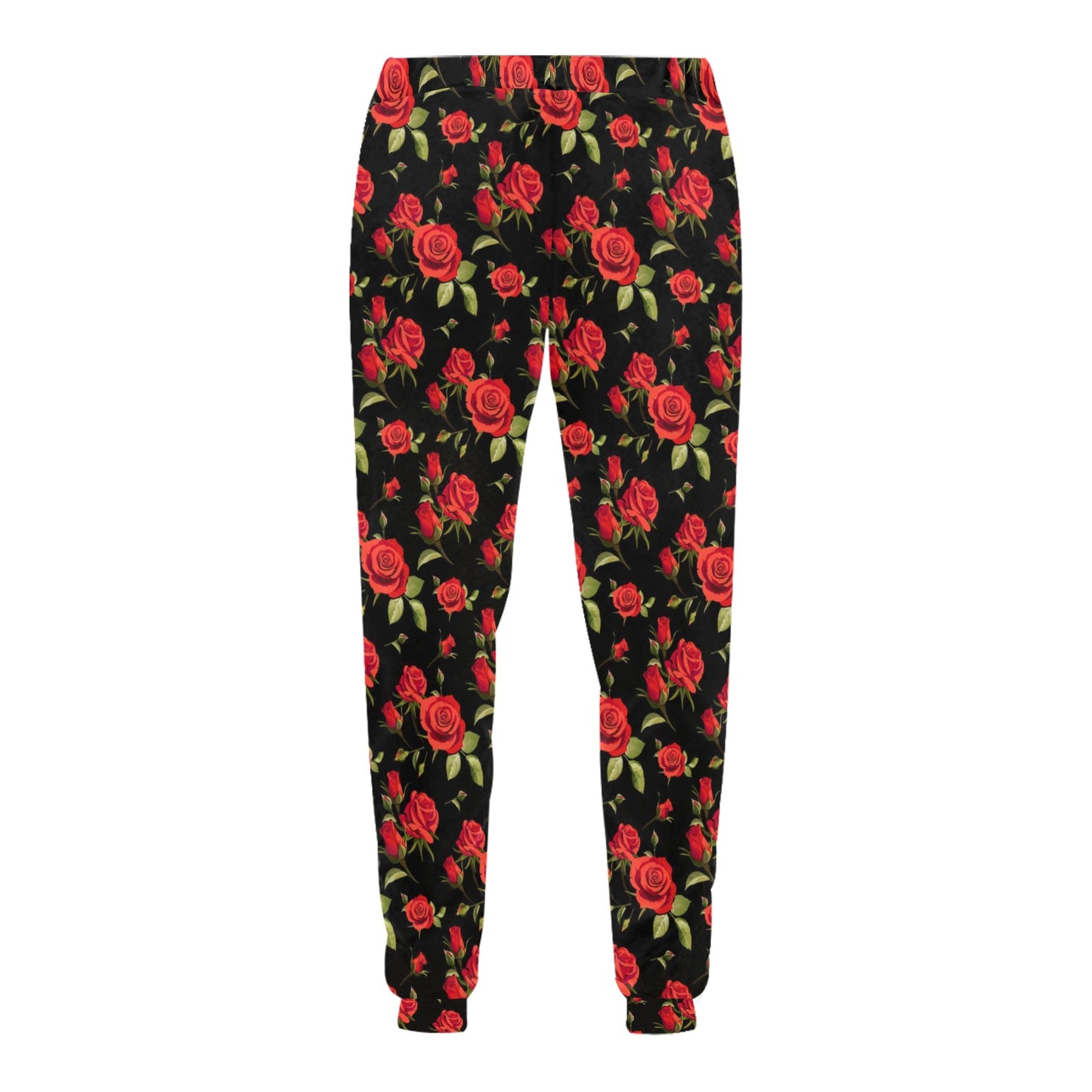 Red Rose Themed Print Men's Sweatpants
