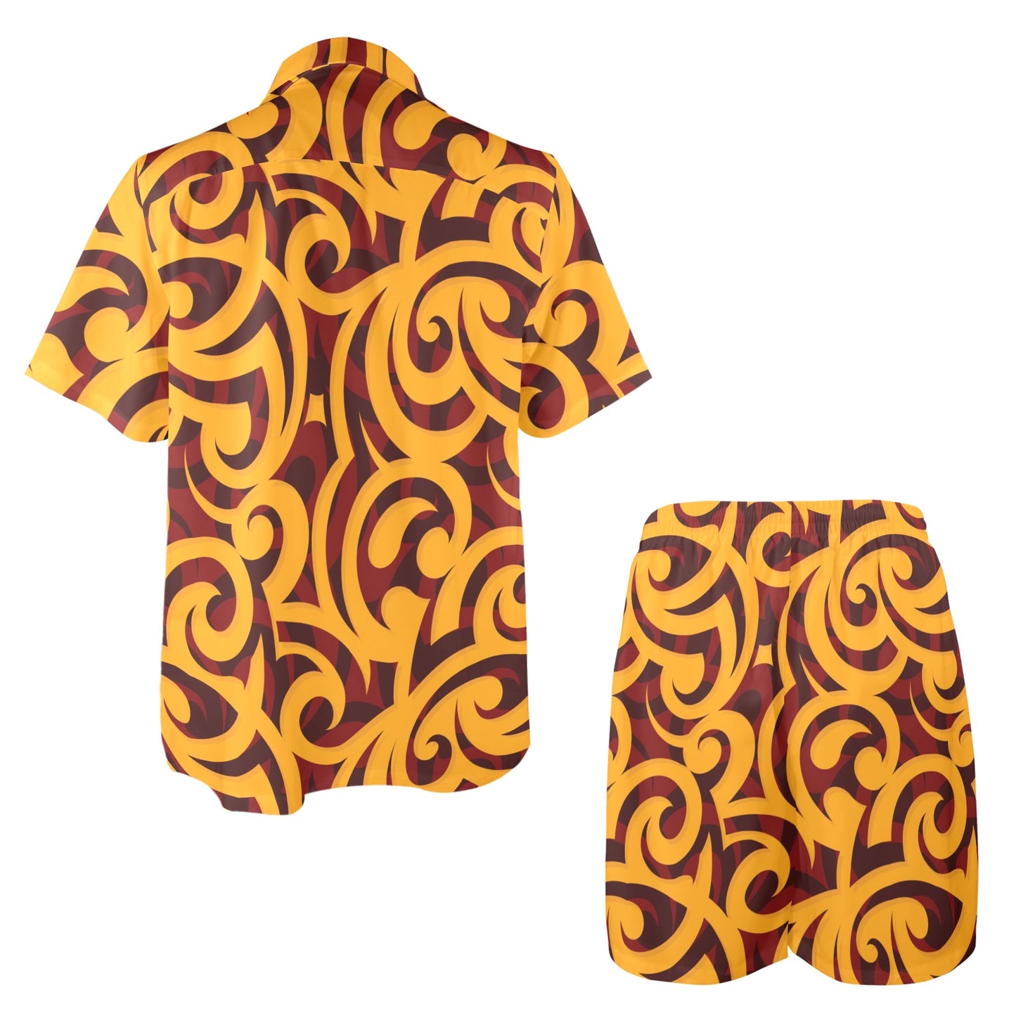 Maori Pattern Print Design 02 Men's Beach Shirt and Shorts Set