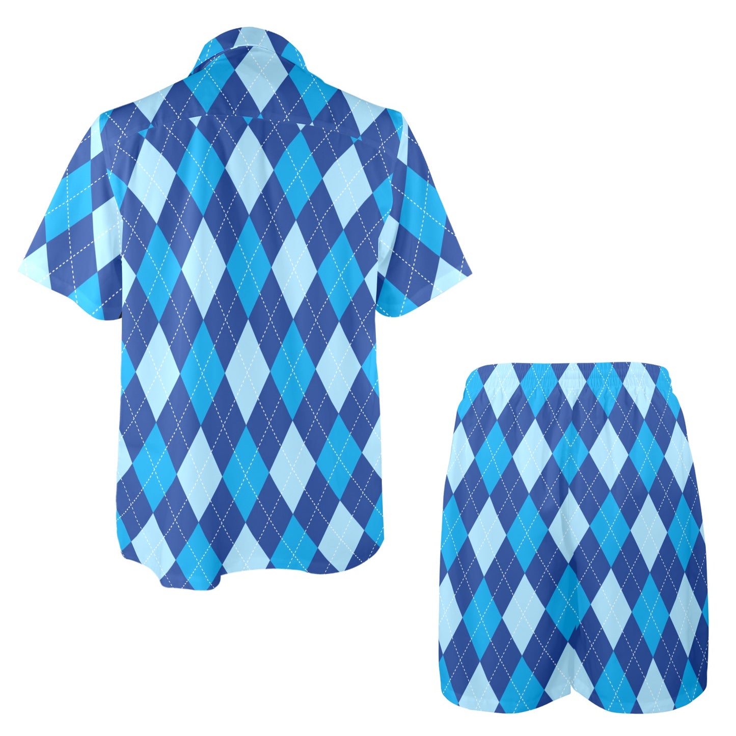 Argyle Blue Pattern Print Design 02 Men's Beach Shirt and Shorts Set