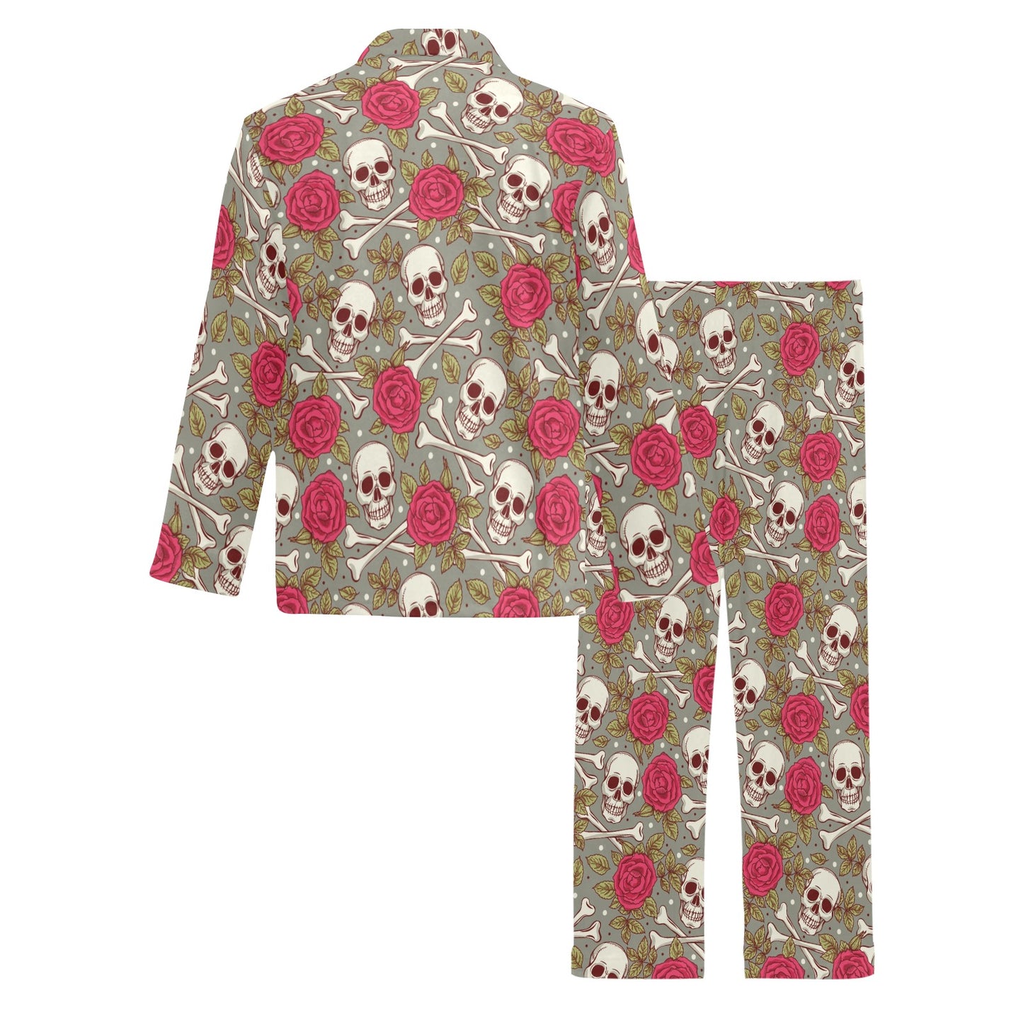 Skull Bone Rose Print Design LKS303 Men's Long Pajama Set