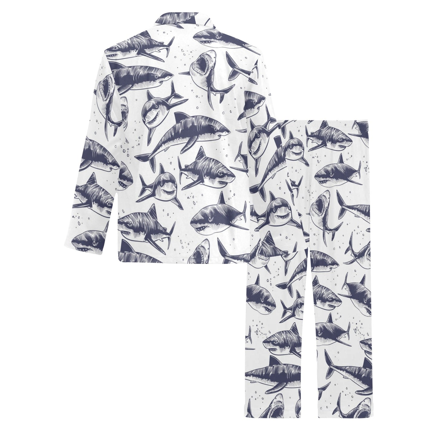 Great White Shark Pattern Print Design 02 Men's Long Pajama Set