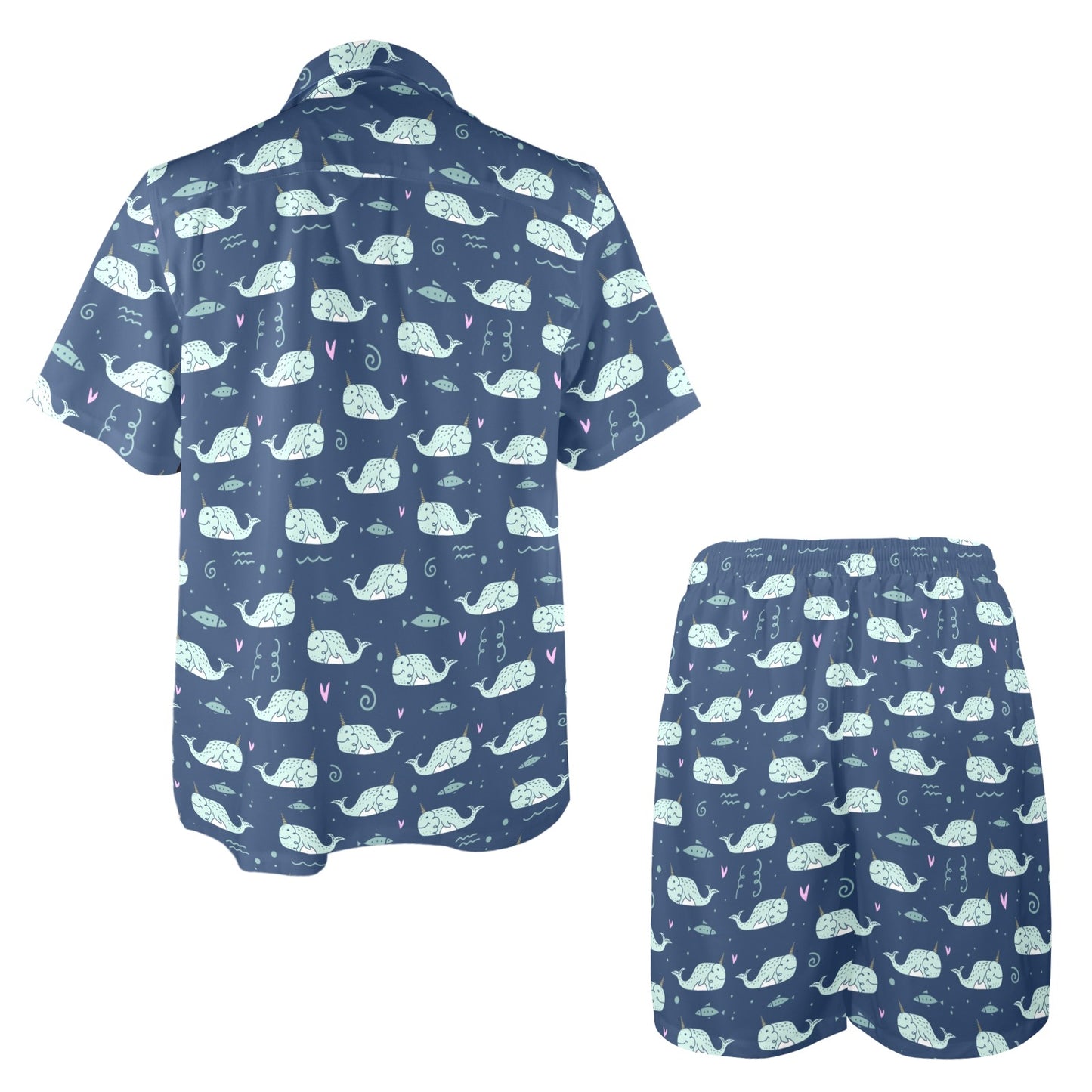 Narwhal Design Print Men's Beach Shirt and Shorts Set