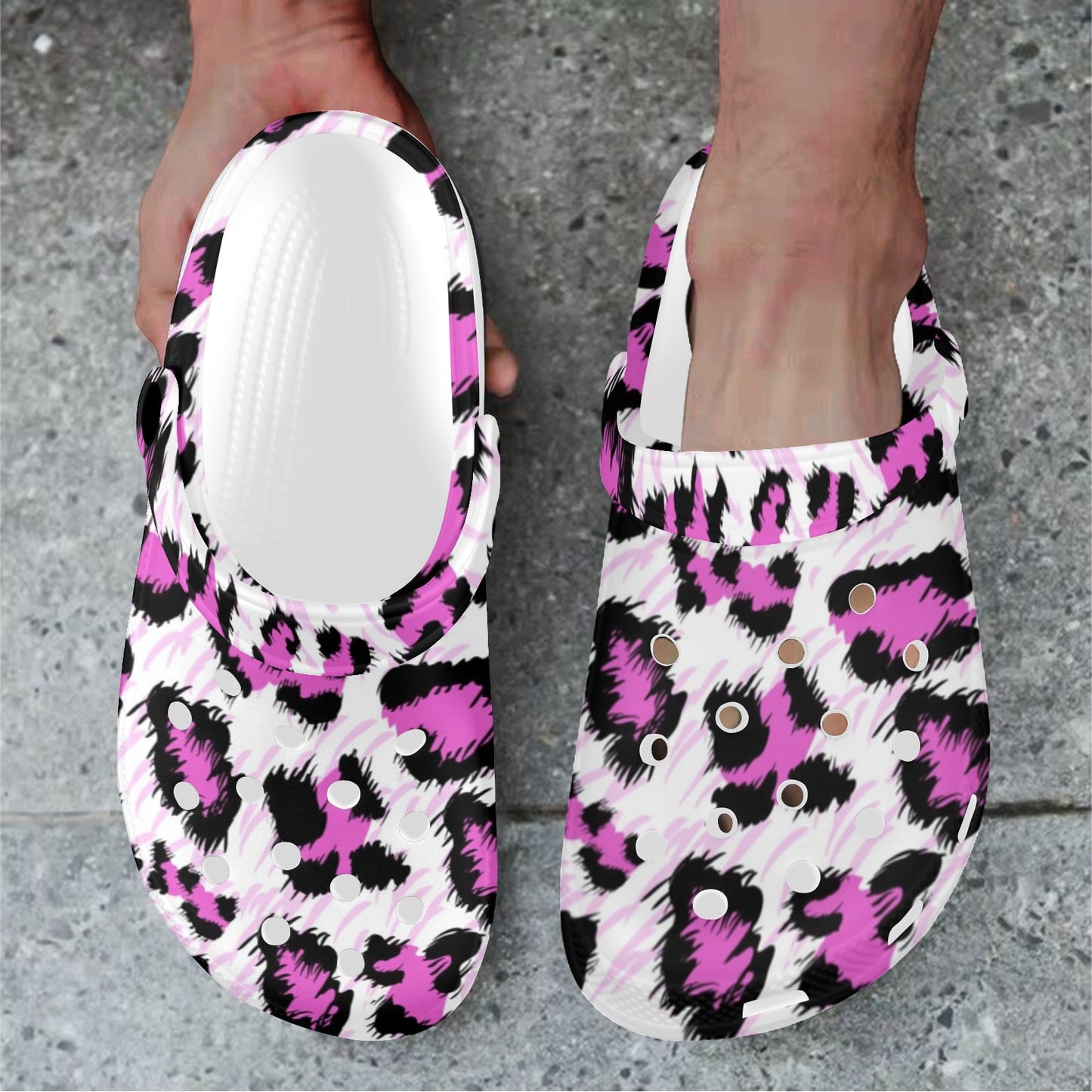 Leopard Pink Skin Print Unisex Clogs Shoes